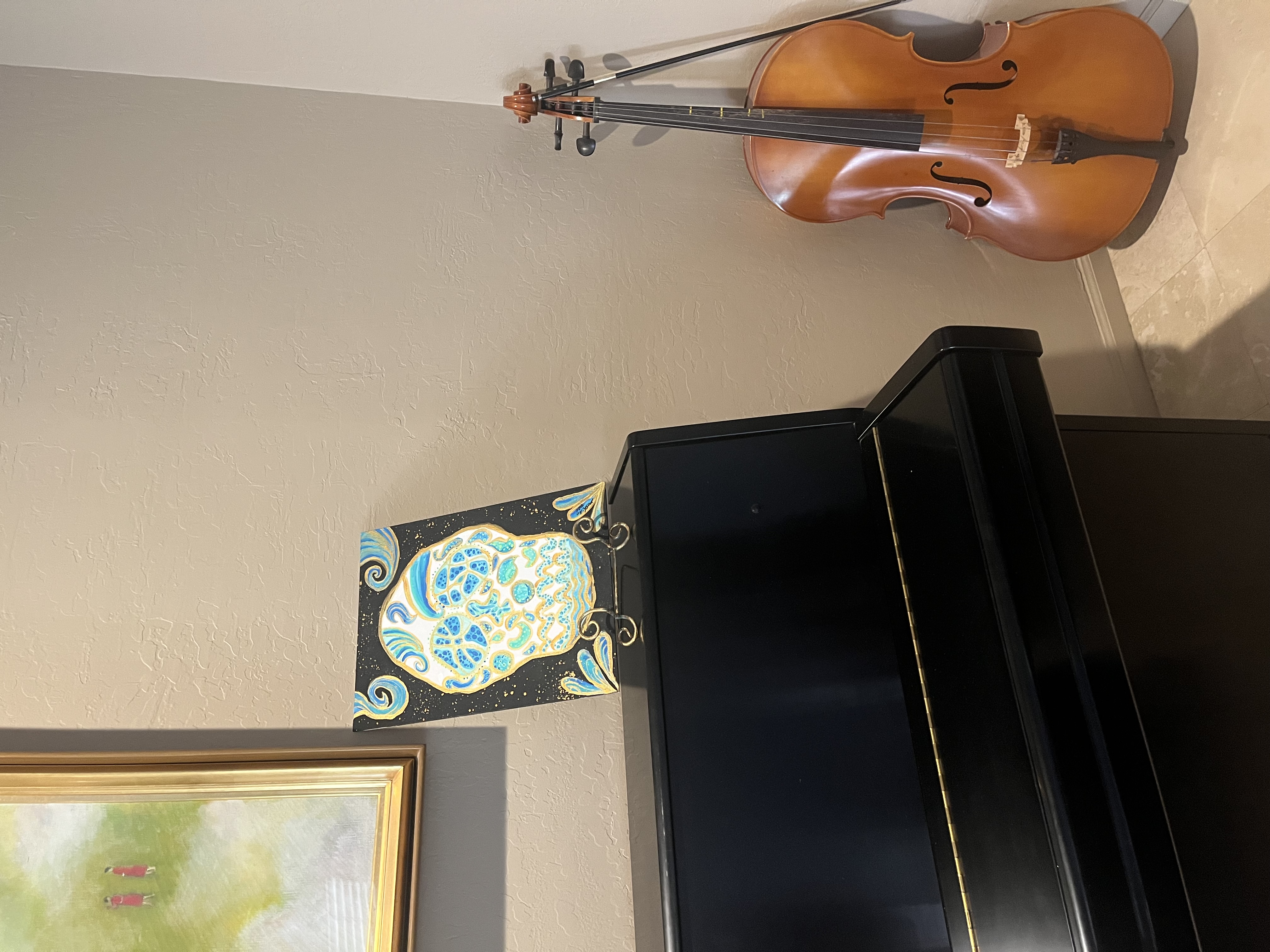 16" x 12" Acrylic on board "Bluish Skelton' / 40.64 cm x 30 cm アクリリック 画材 「青い骸骨」