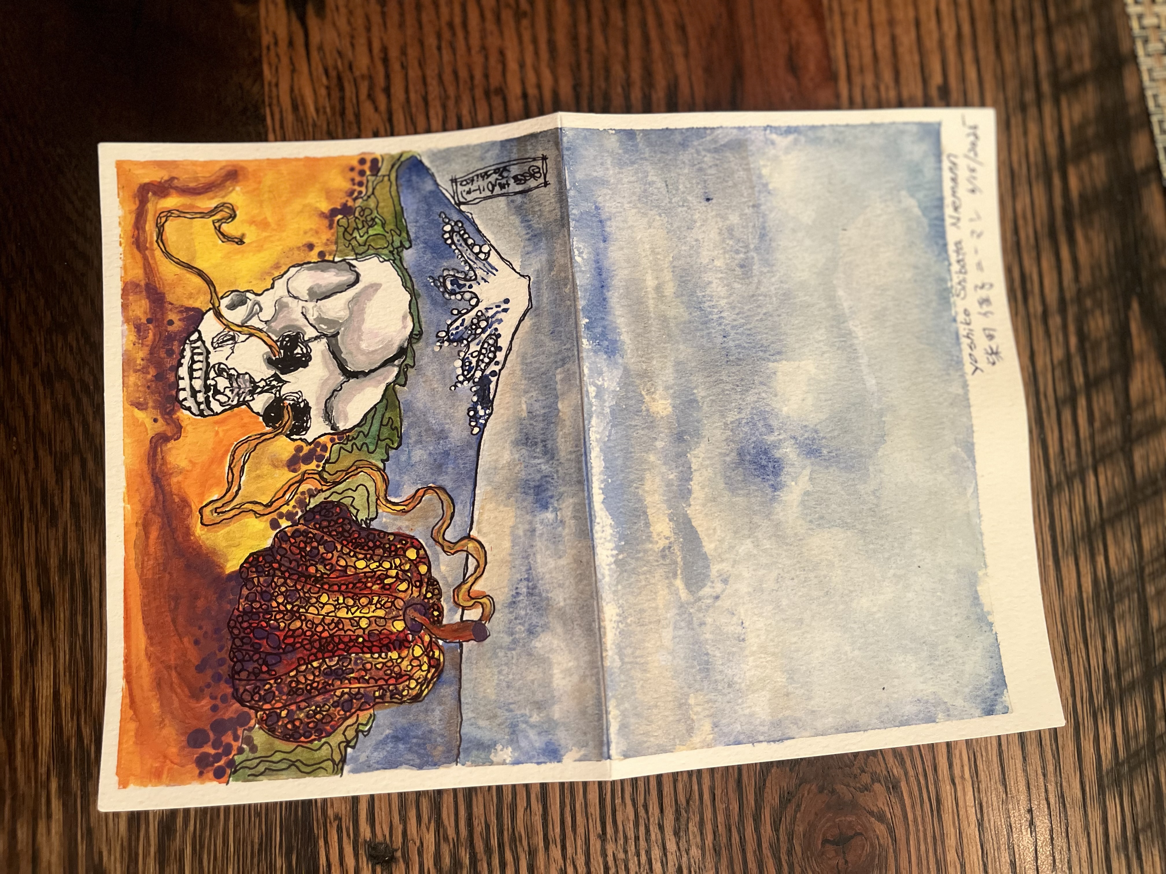  Mount Fuji, Skelton and Pumpkin, Greeting Card / 富士山骸骨　(グリーティングカード）