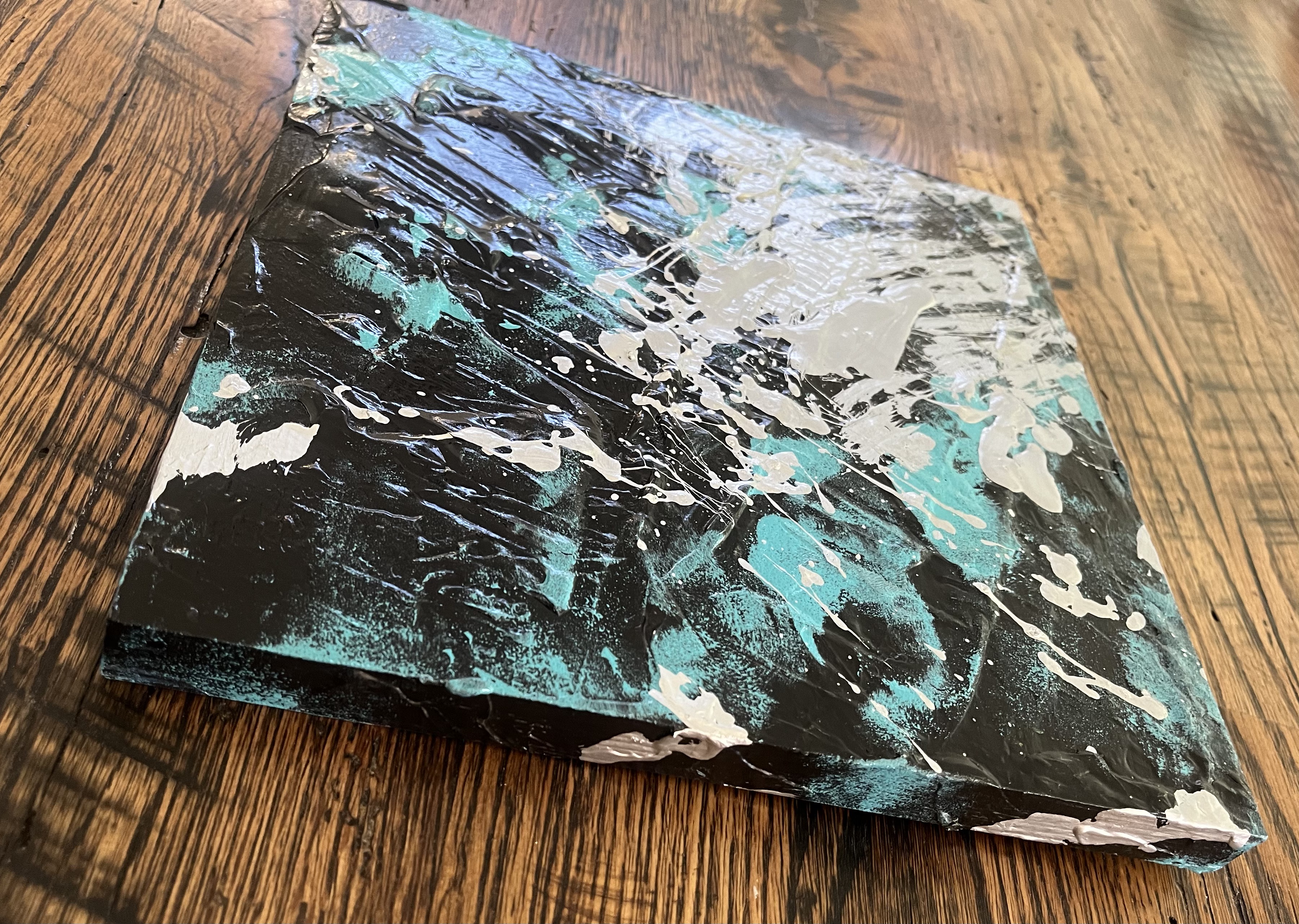 Acrylic 10'x 10' on board"Burst of Turquoise /アクリリック 画材25.4 x 25cm x 25.4cm 「トルコ石のバースト」