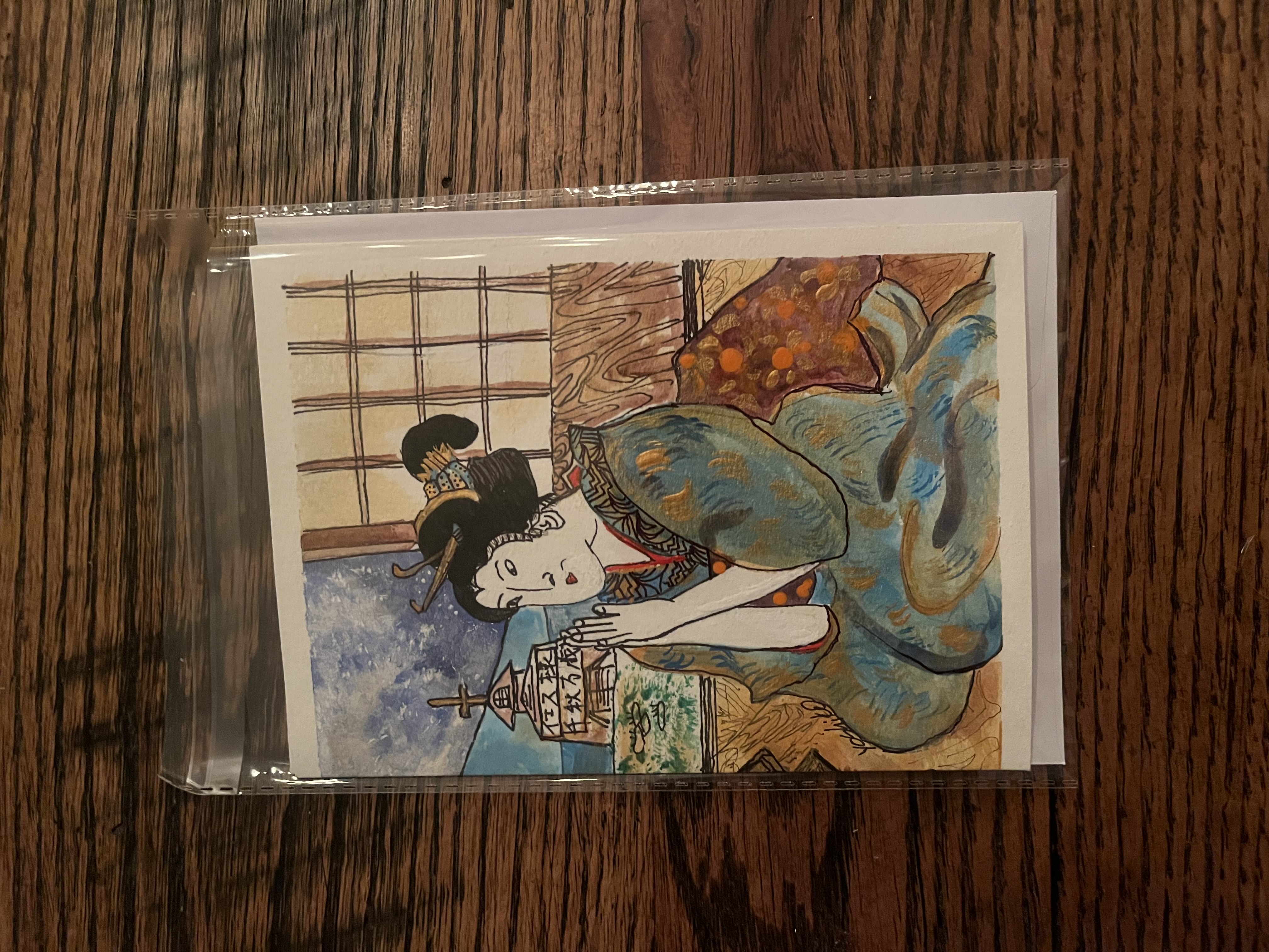 Acrylic Greeting Card with envelop," Geisha Christmas" / アクリリック グリーティングカード封筒付き「芸者クリスマス」