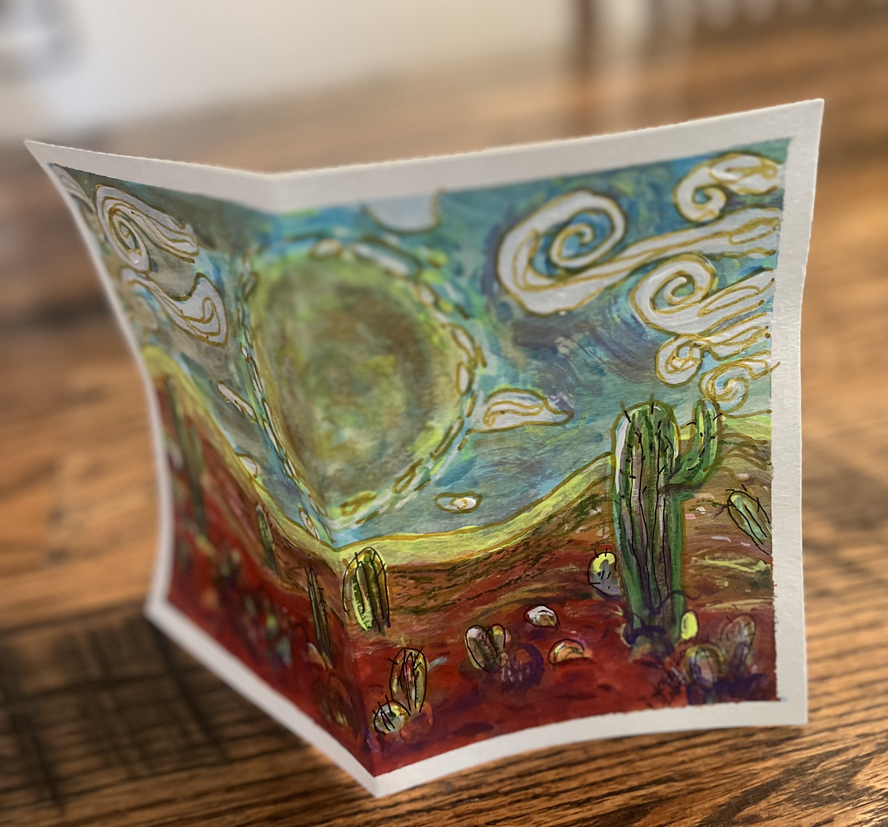 Acrylic Greeting Card with envelop "Full Moon in Arizona"/ アクリリック 画材グリーティングカード「アリゾナの満月」