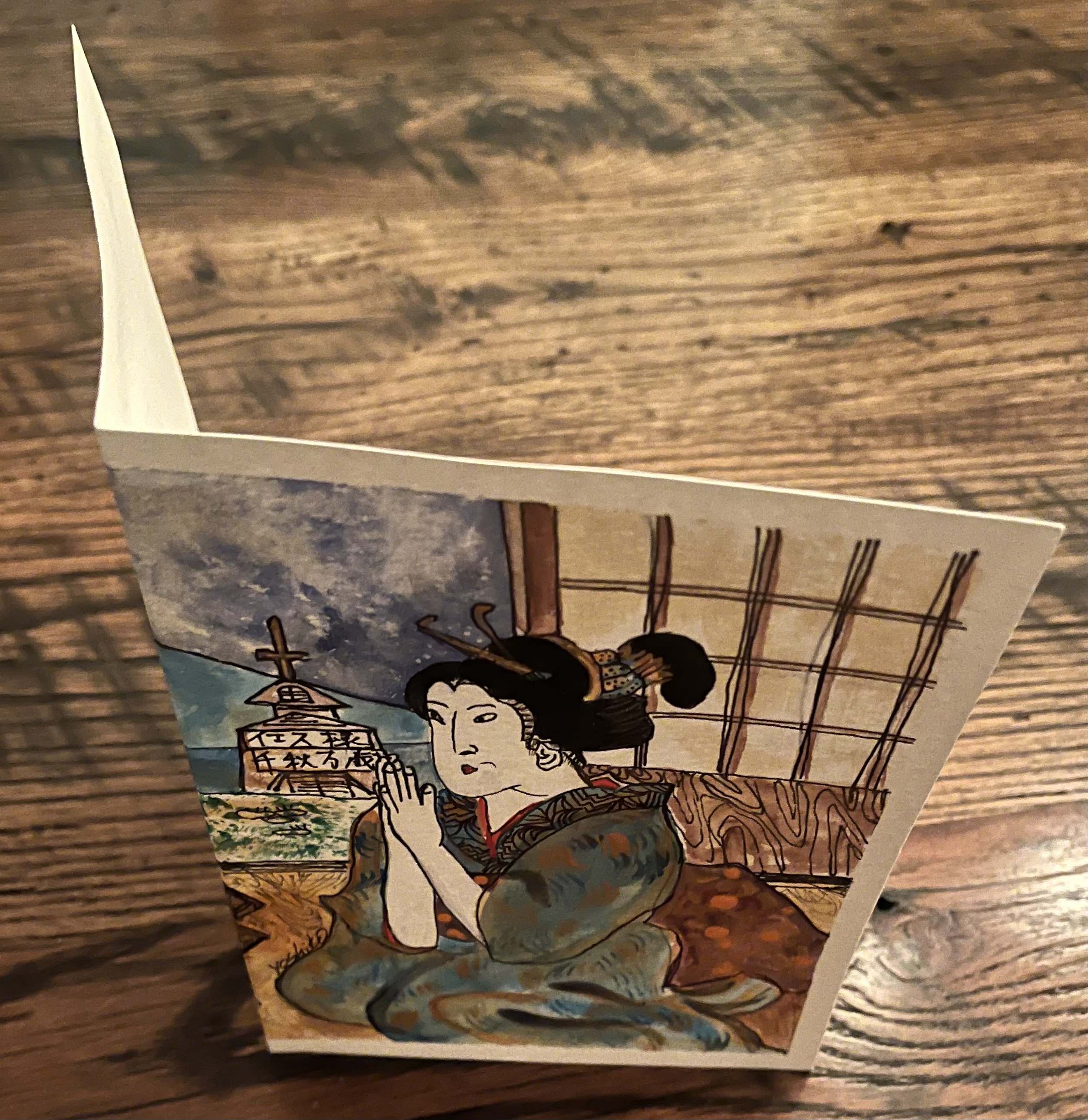 Acrylic Greeting Card with envelop," Geisha Christmas" / アクリリック グリーティングカード封筒付き「芸者クリスマス」