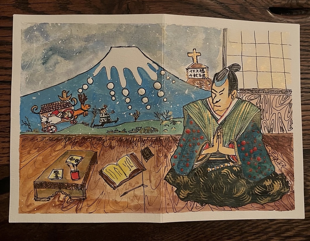 Acrylic Greeting Card,"Samurai Christmas" / アクリリック 画材グリーティングカード「侍クリスマス」