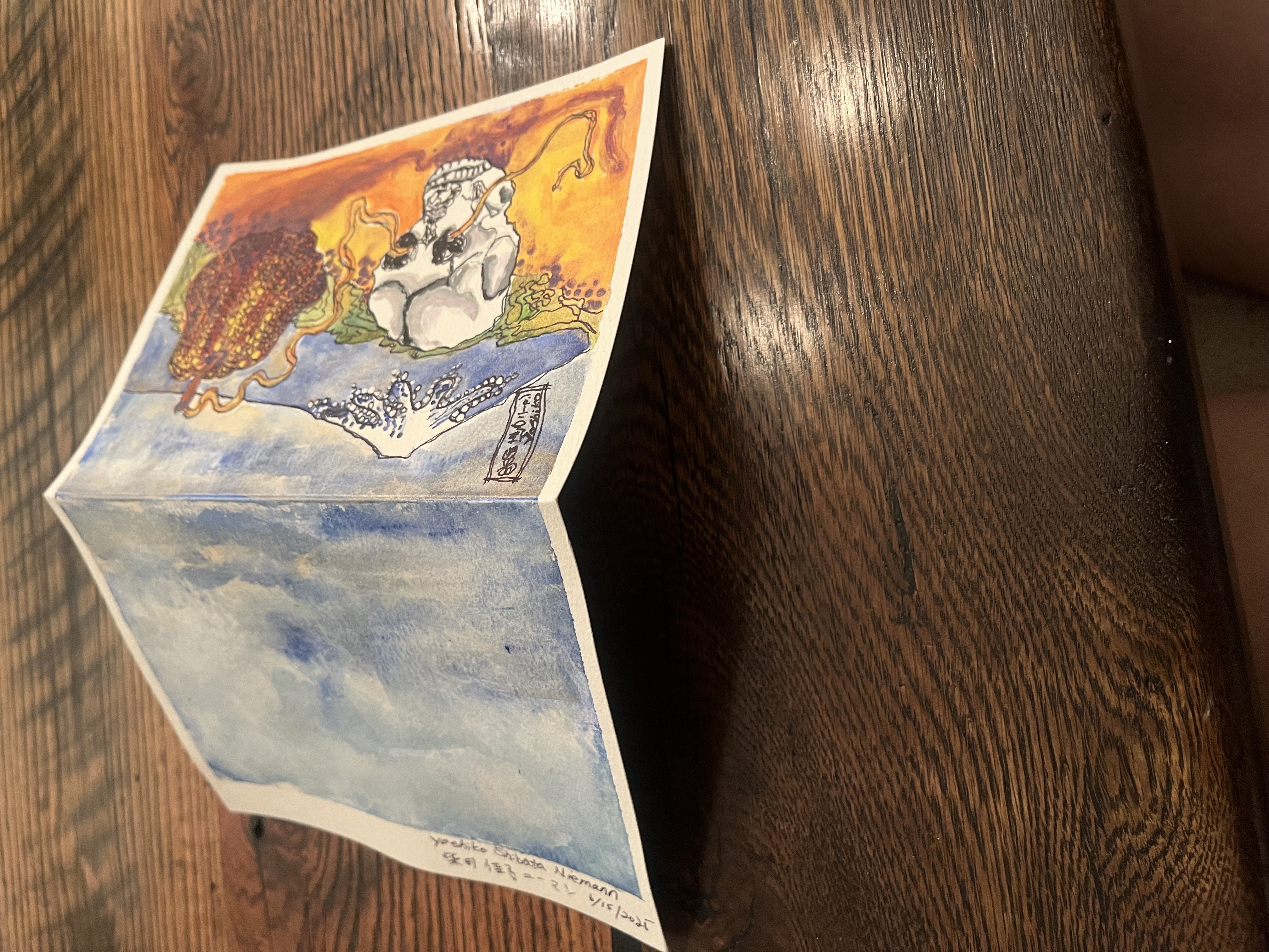  Mount Fuji, Skelton and Pumpkin, Greeting Card / 富士山骸骨　(グリーティングカード）