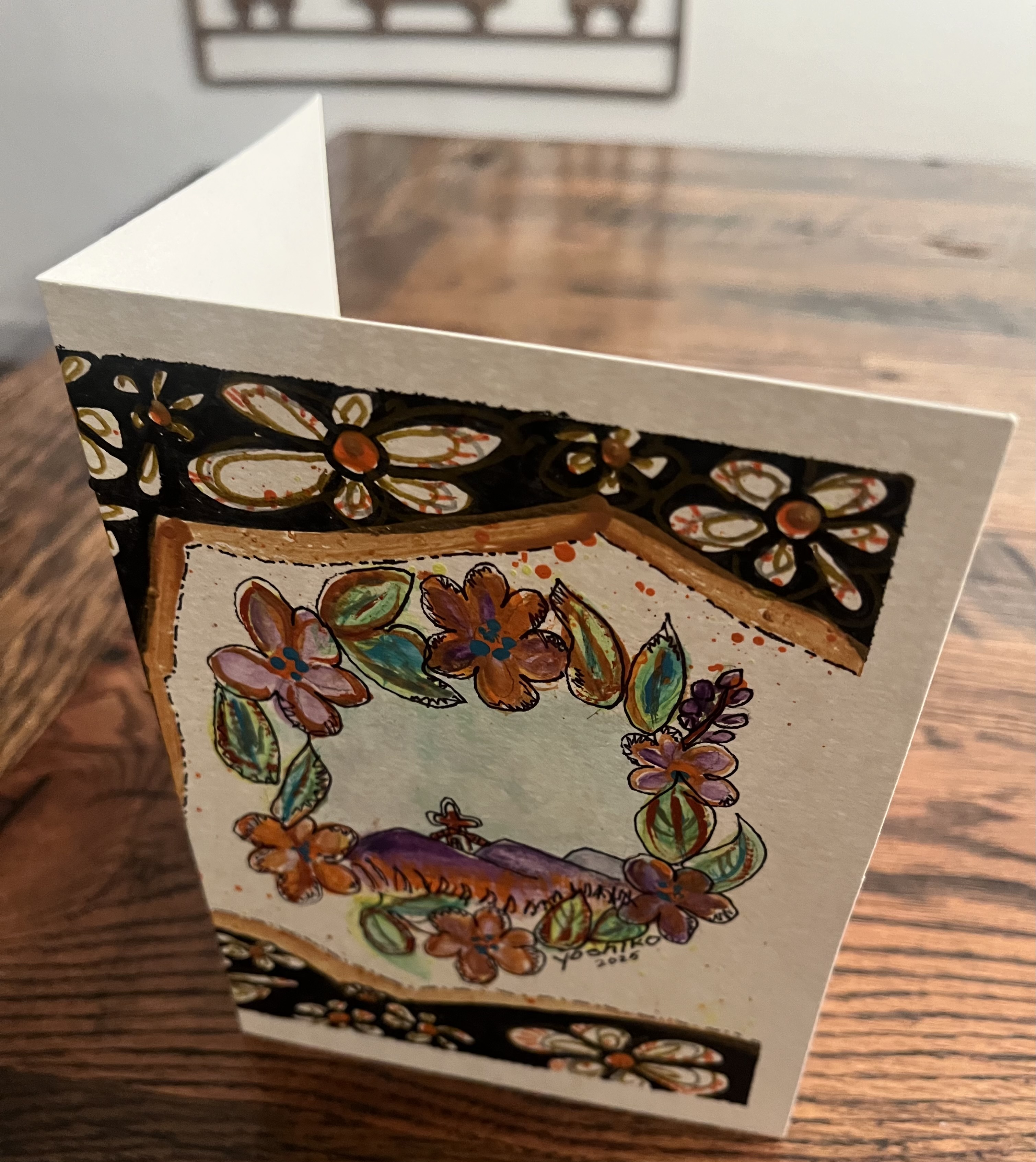 Acrylic Greeting Card with envelop , " Church"/アクリリック画材のグリーティングカード封筒付き「チャーチ」