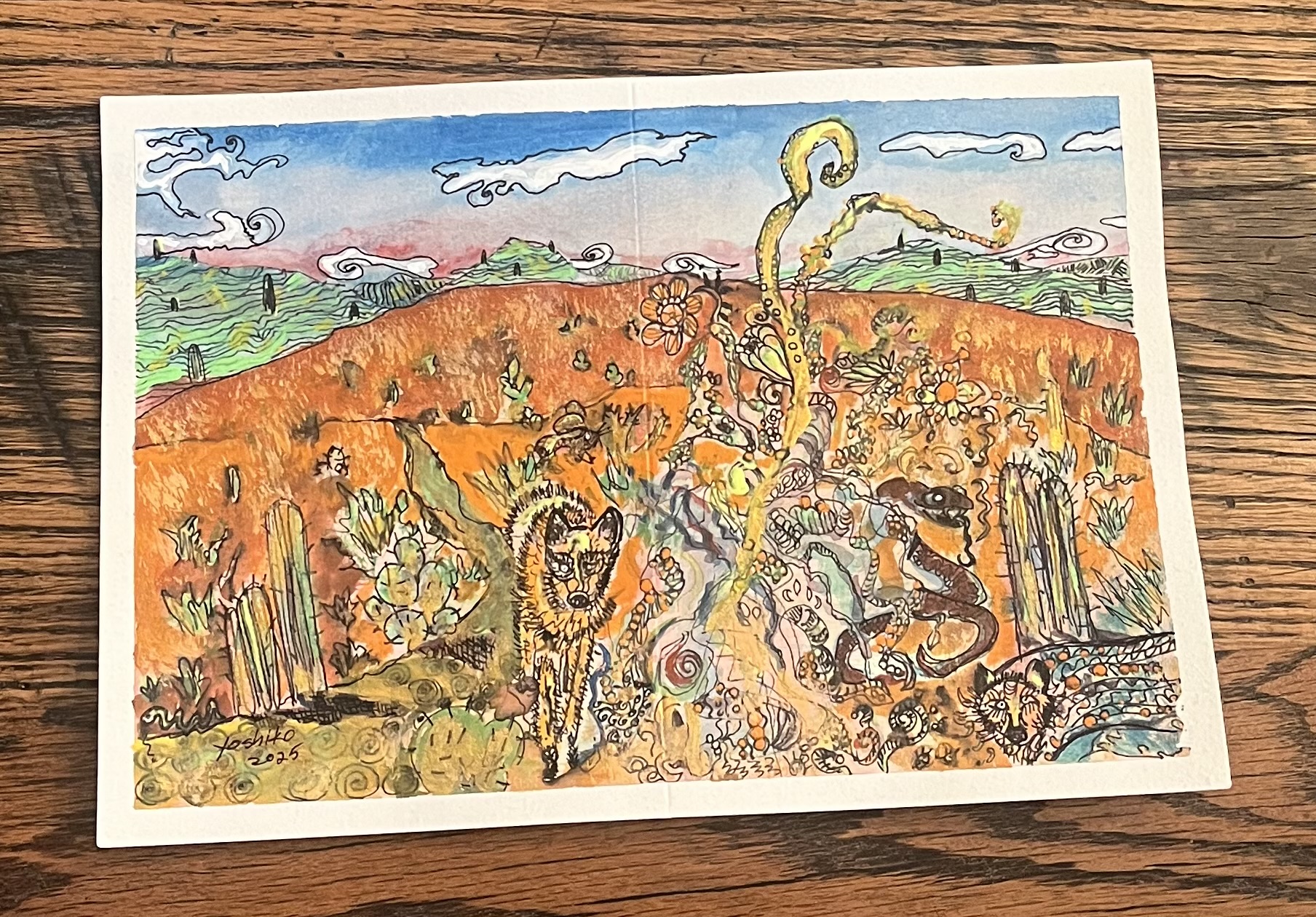 Acrylic Greeting Card with envelop "Coyotes and more"/ アクリリック 画材グリーティングカード「コヨーテとその他」