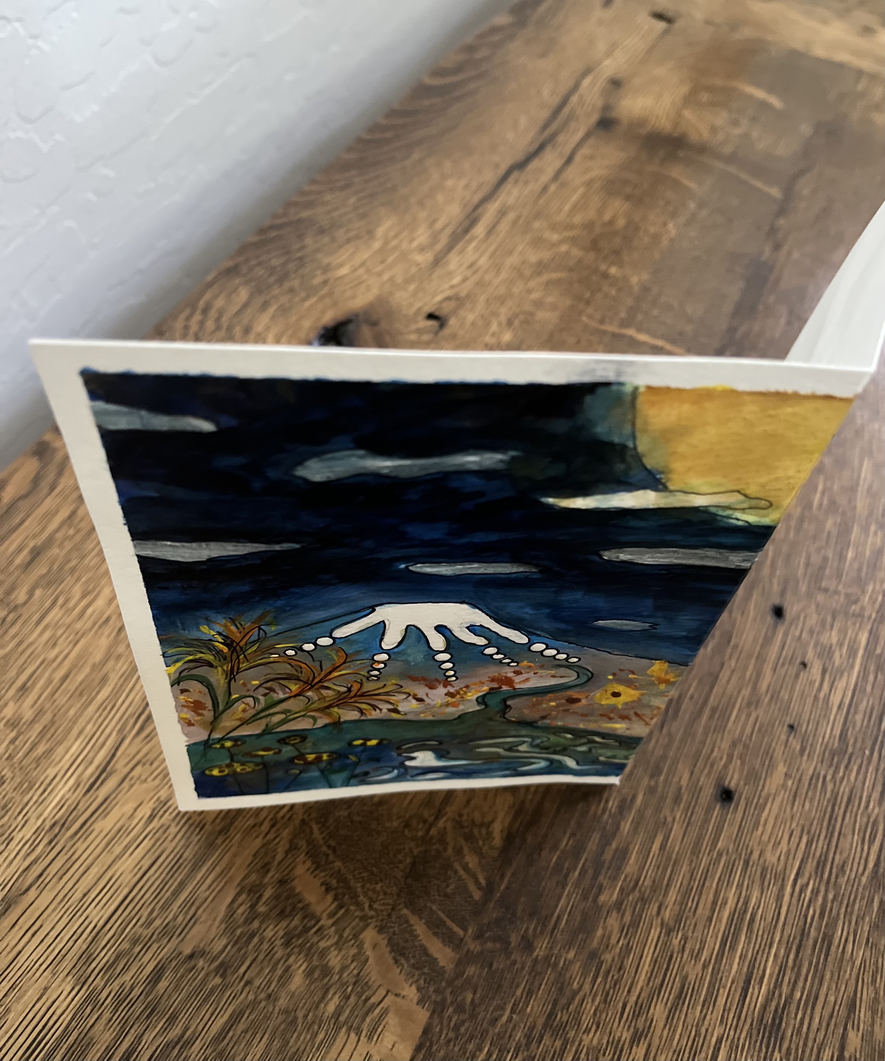 "Owl Fuji"  Acrylic Greeting Card with envelop / アクリリック 画材の封筒つきグリーティングカード「フクロウ　富士 」