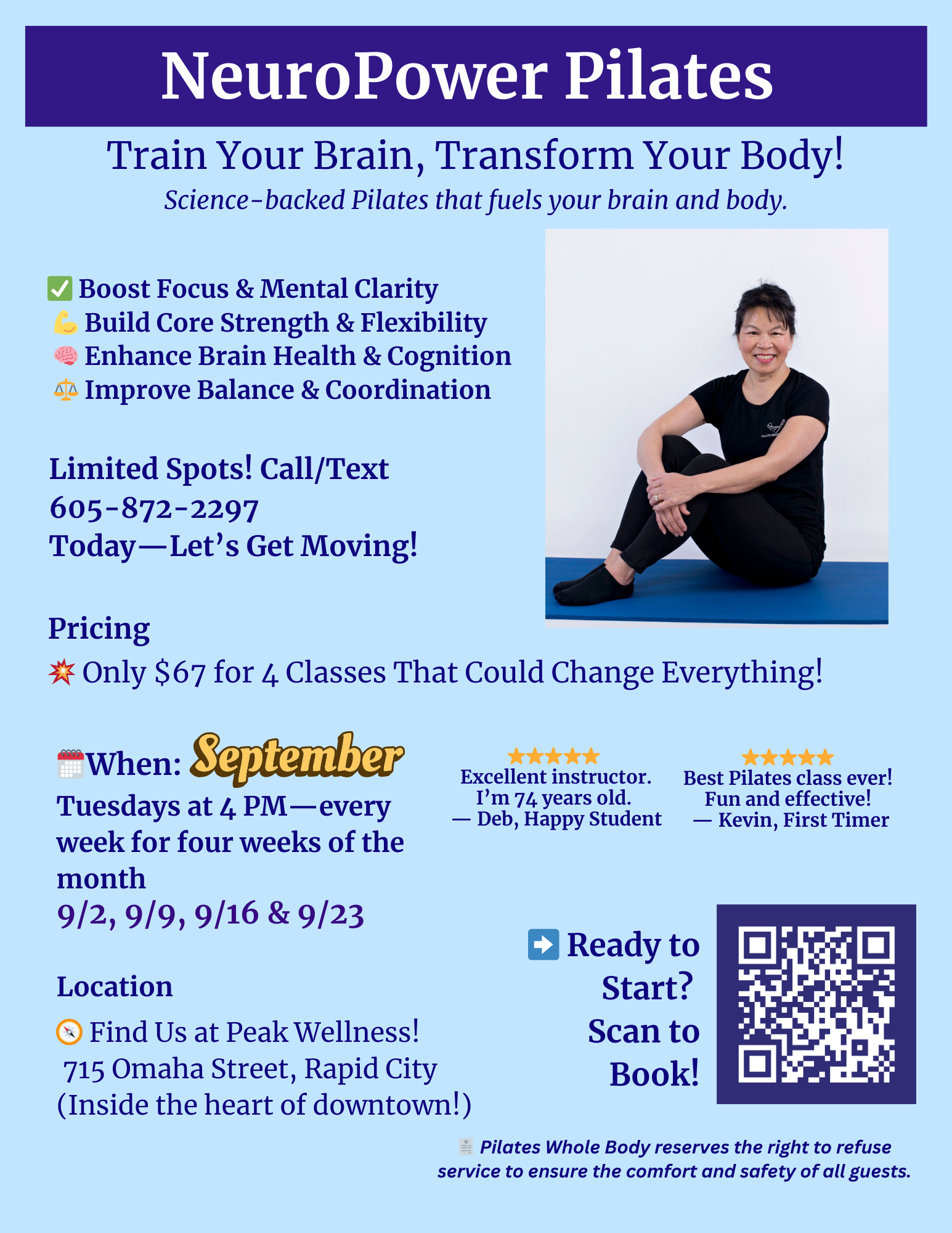 Tuesdays NeuroPower Pilates Classes 