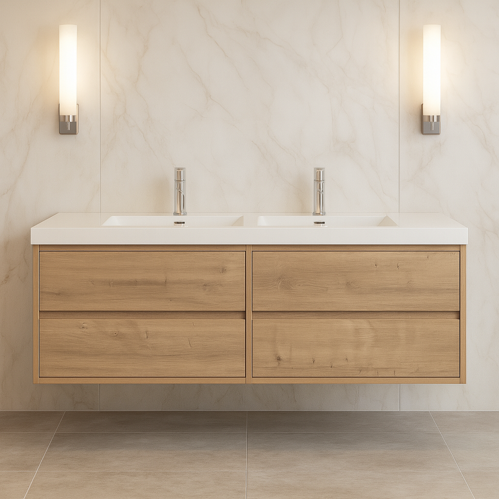 72" Double Sink Floating Vanity with 4 Drawers