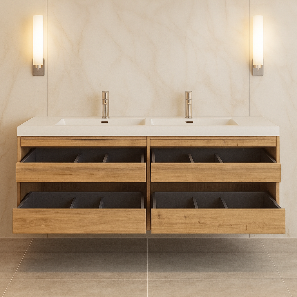 60" Double Sink Floating Vanity with 4 Drawers