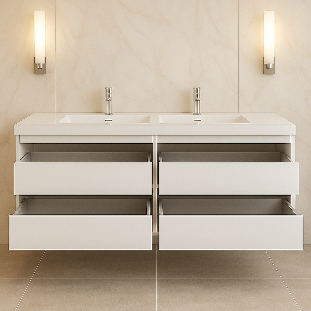 72" Double Sink Floating Vanity with 4 Drawers