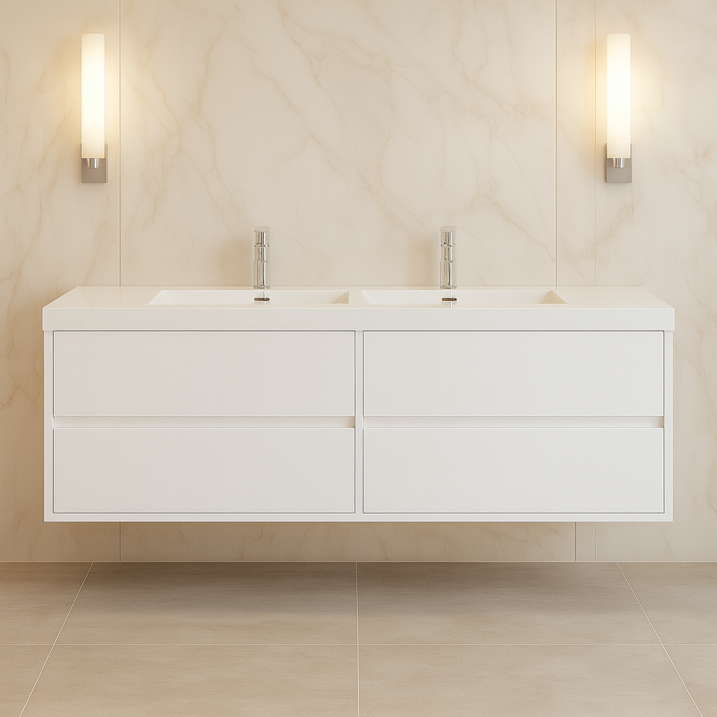 60" Double Sink Floating Vanity with 4 Drawers