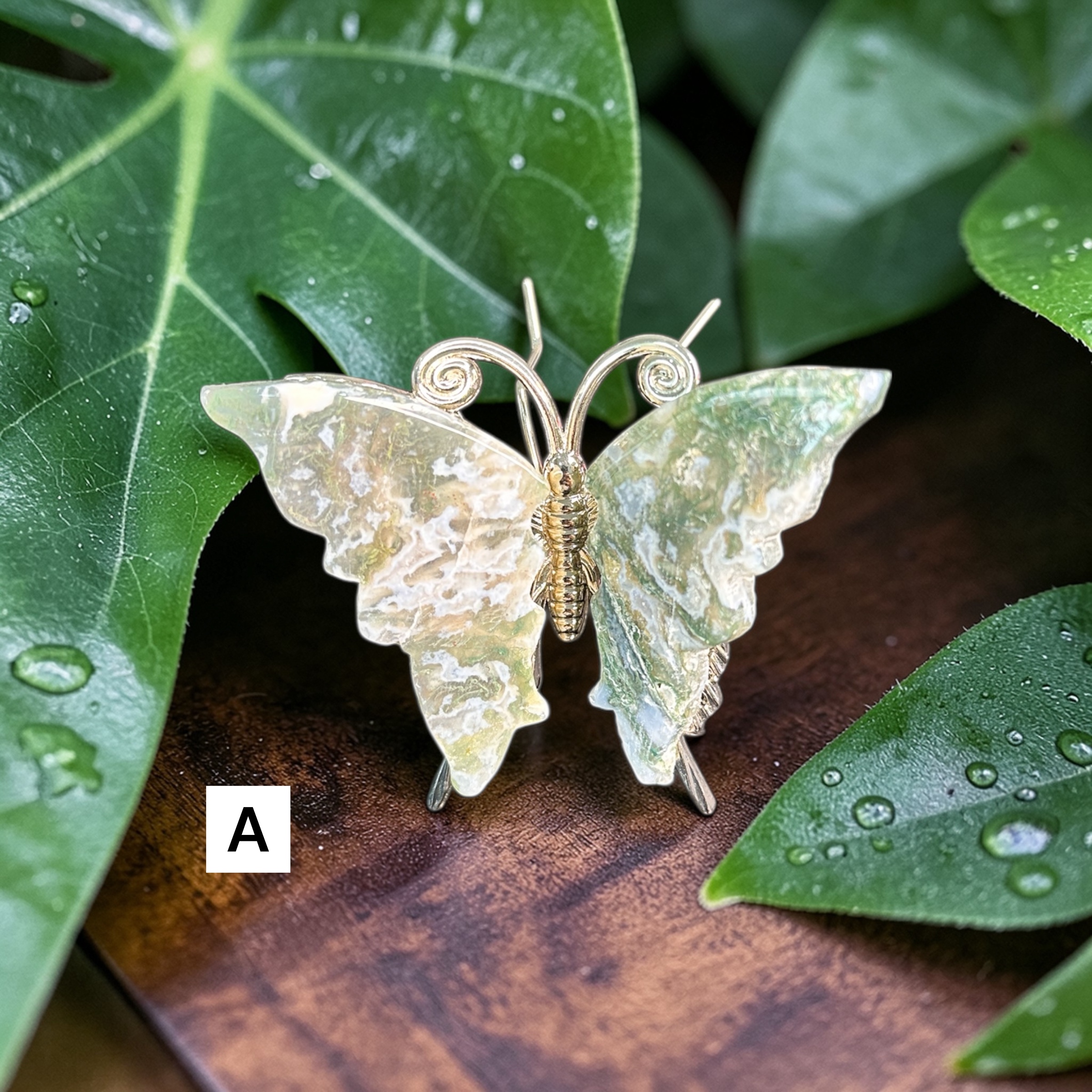 Moss Agate Butterflies 
