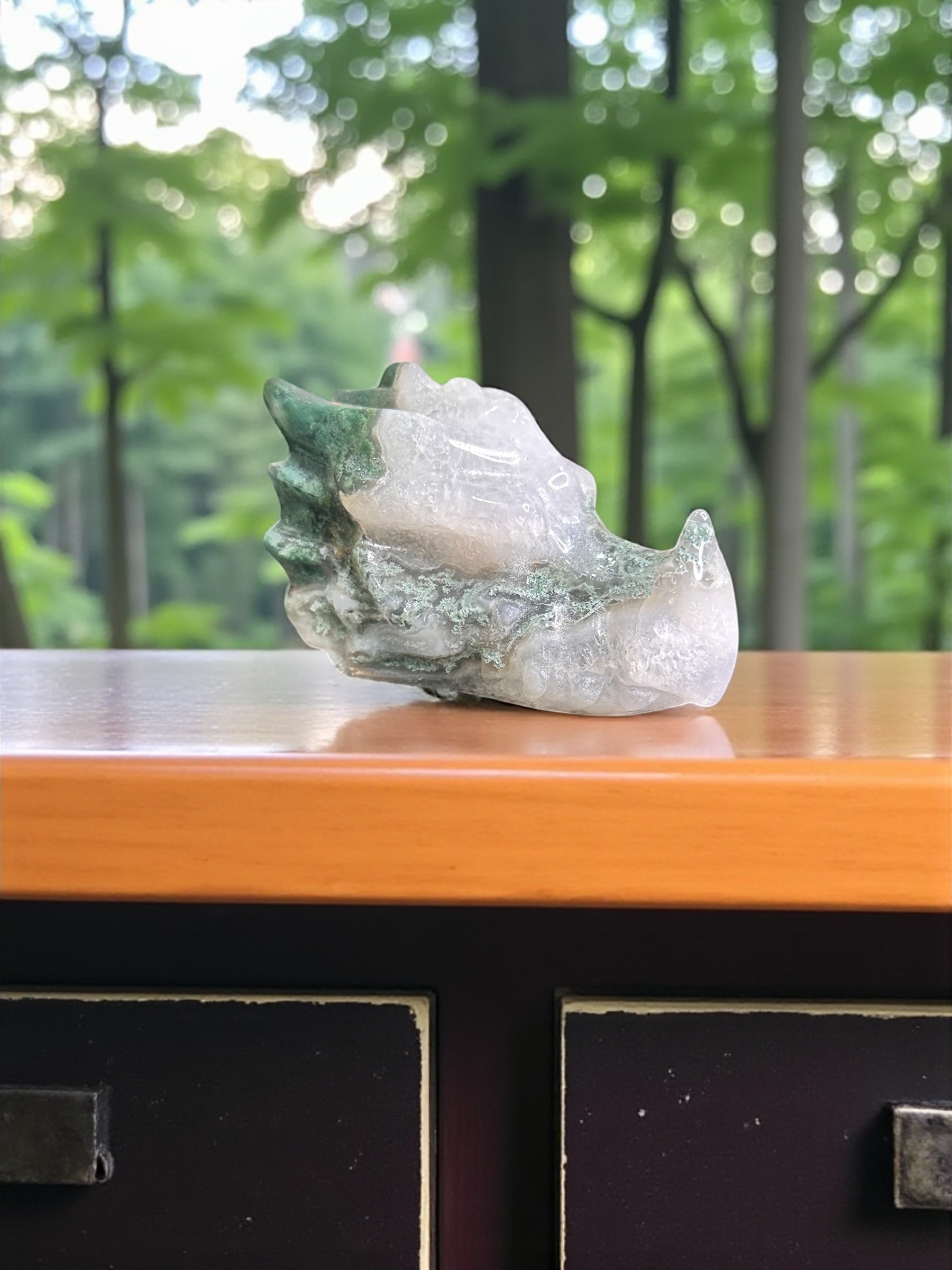 Moss Agate Dragon Head 