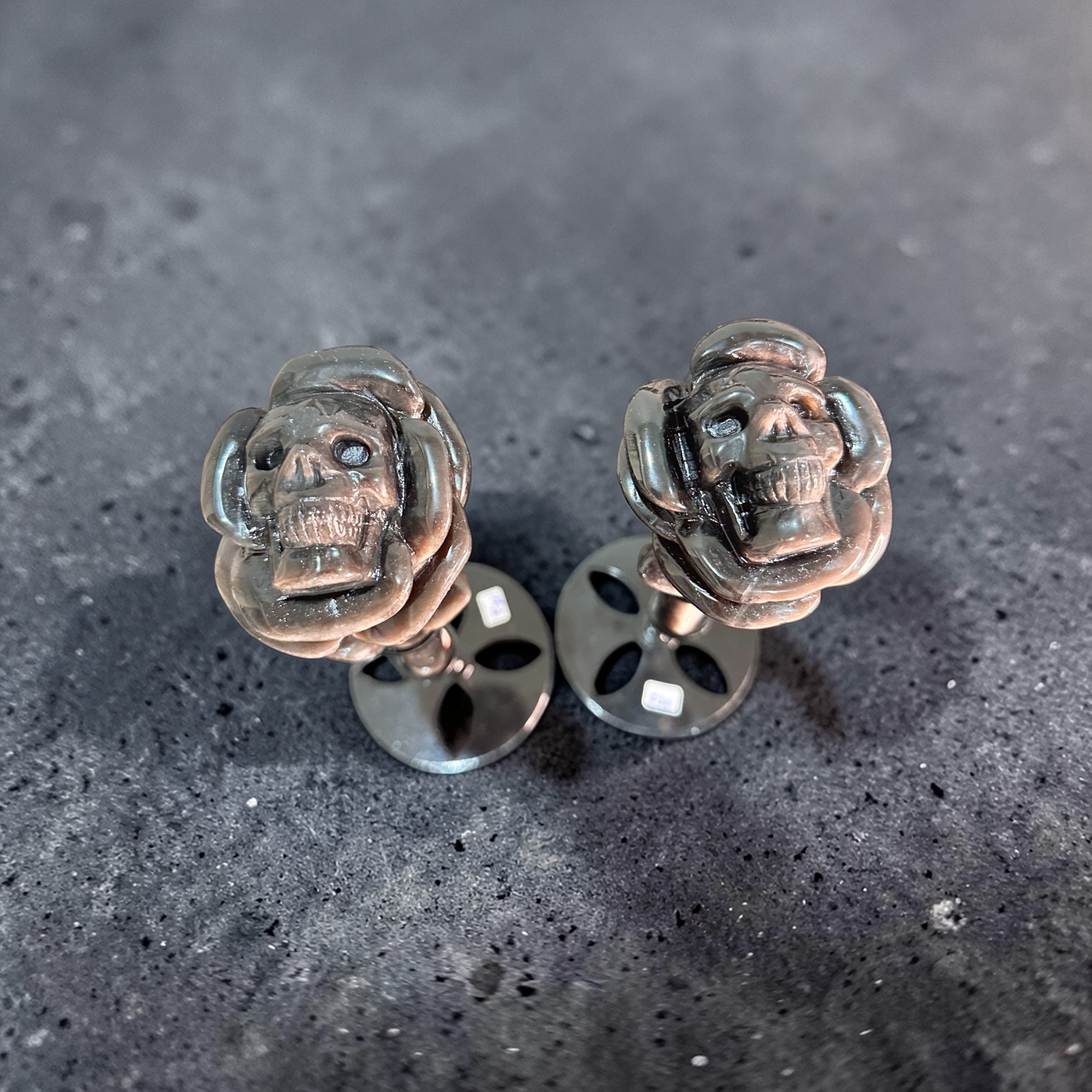 Silver Sheen Obsidian Skull/Rose 