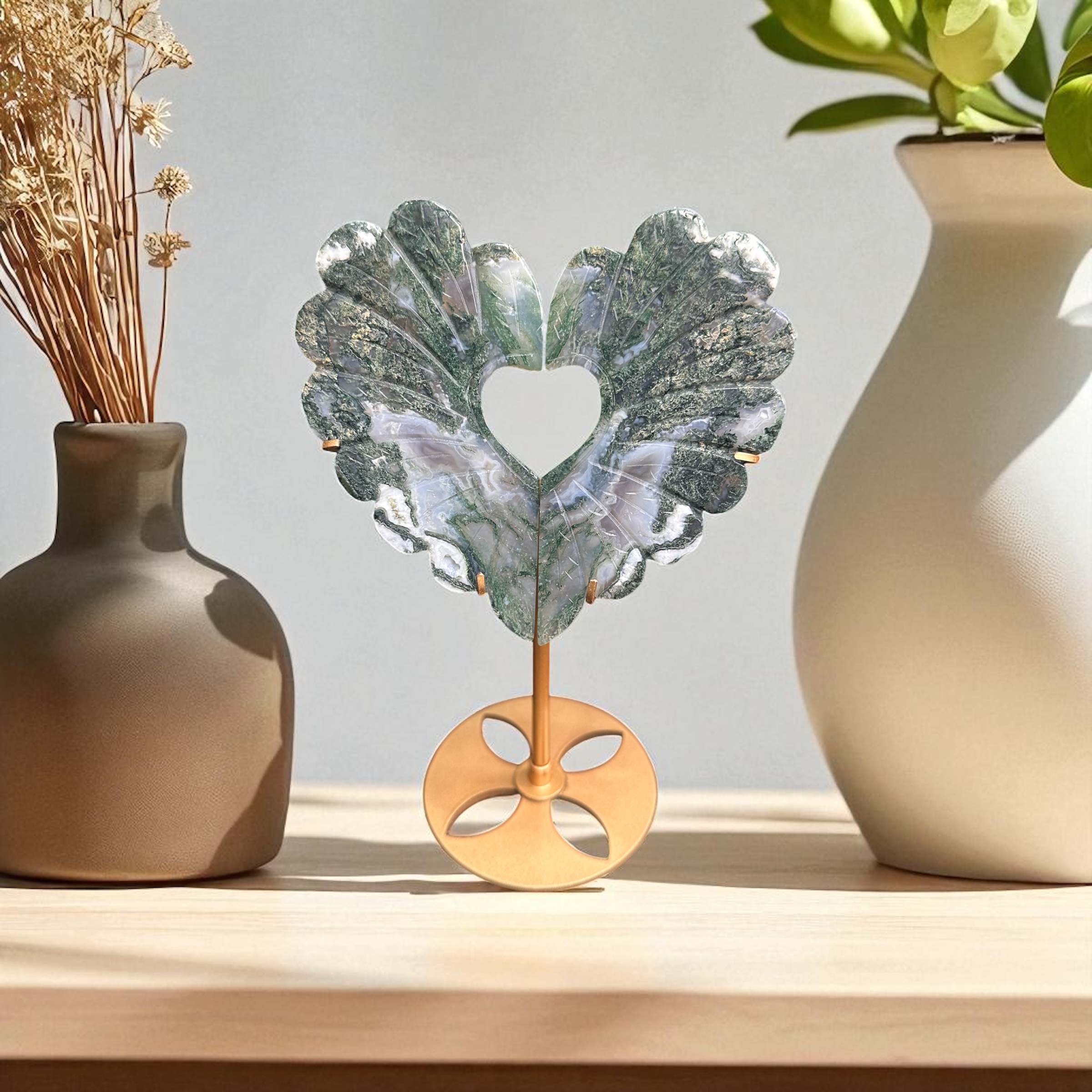 Moss Agate Heart/Wings 