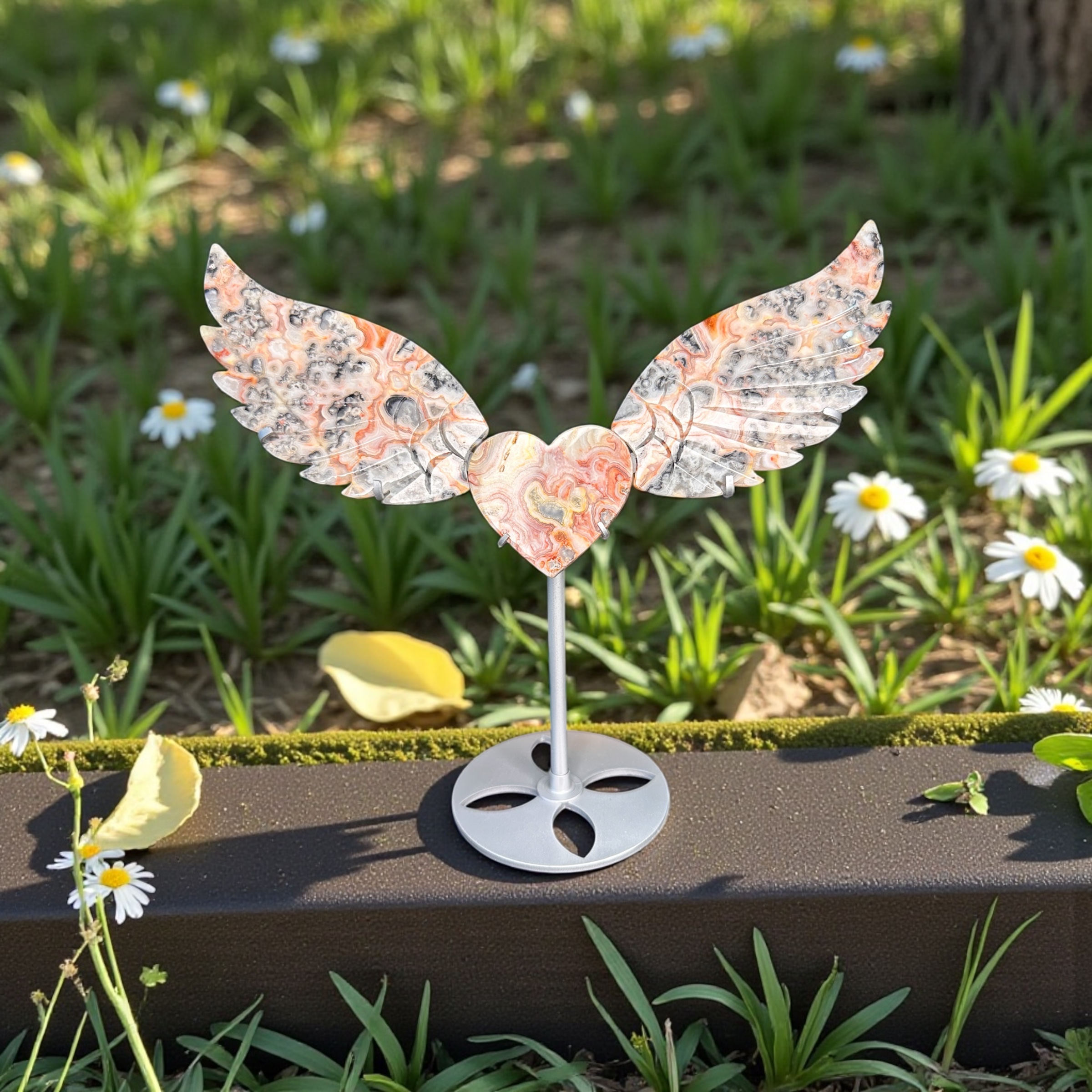 Crazy Lace Agate Wings With Heart 