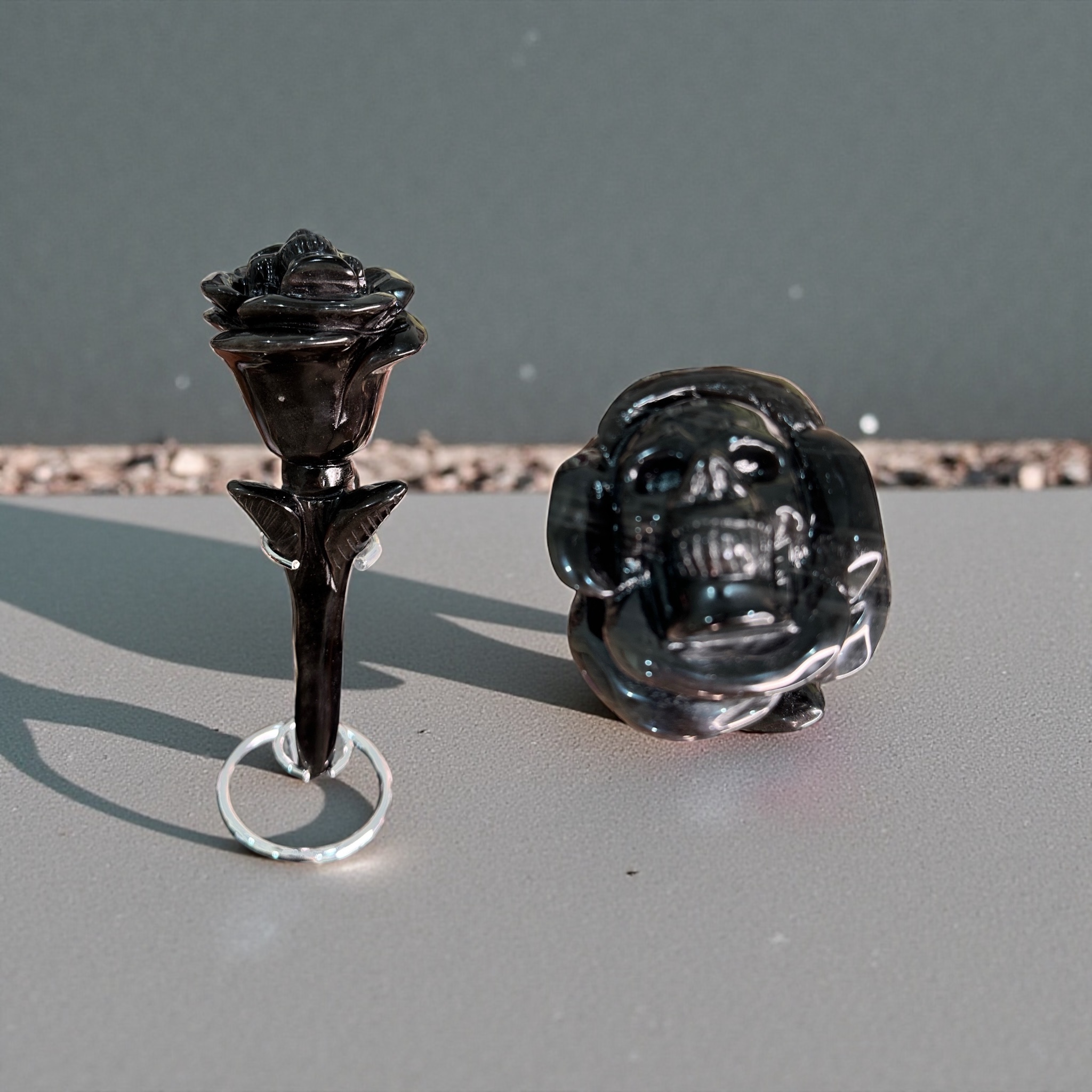 Silver Sheen Obsidian Skull/Rose 