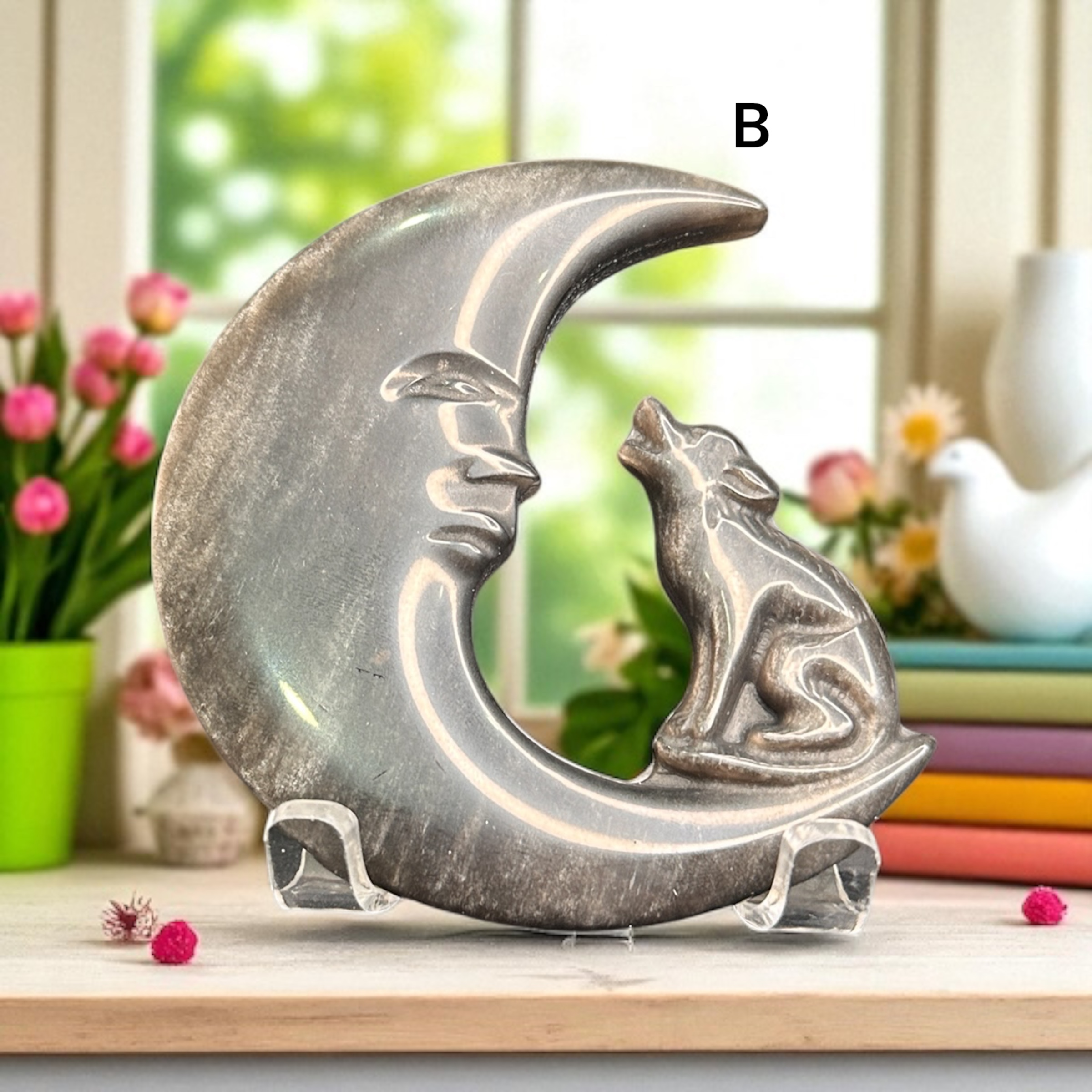 Silver Sheen Obsidian Wolf/Moon