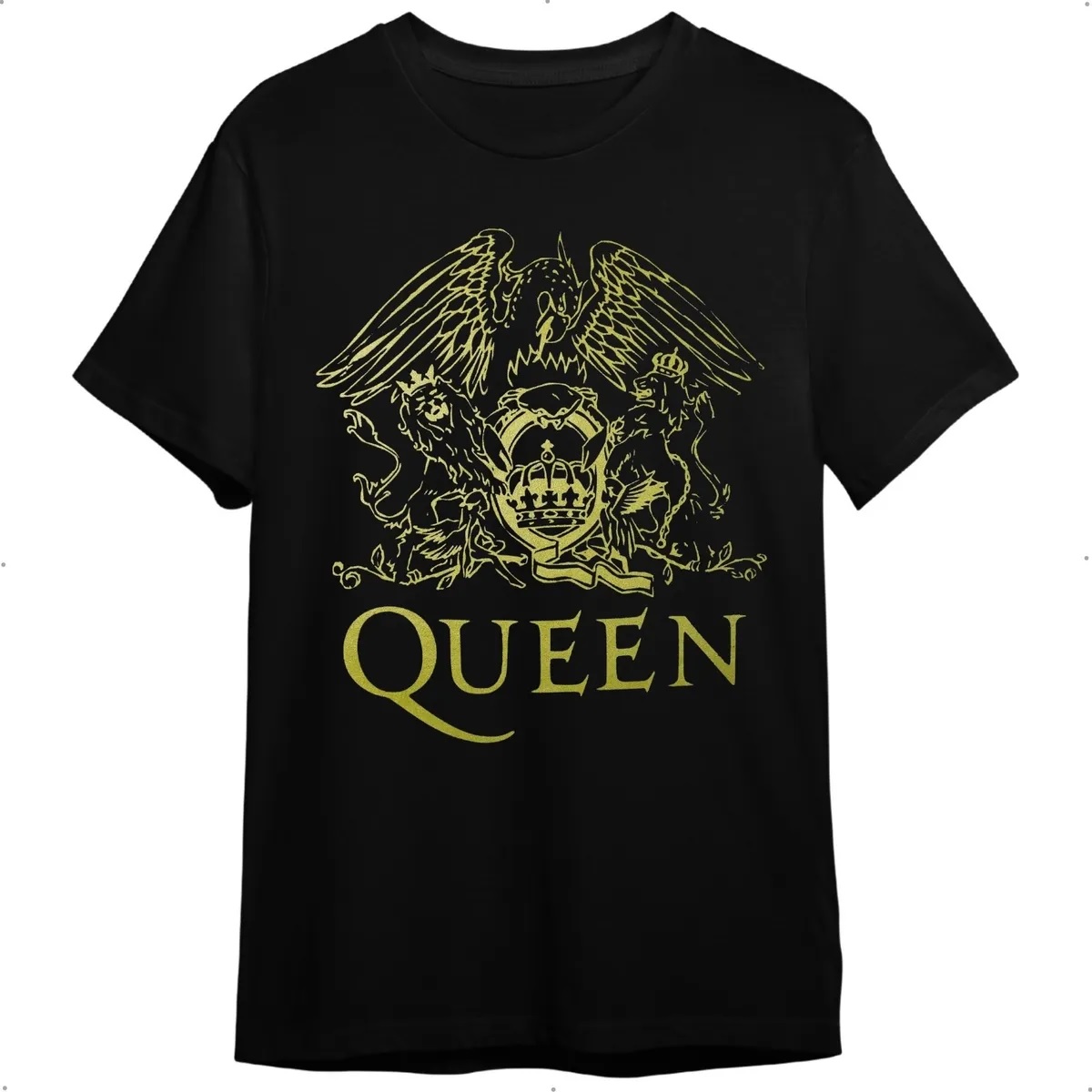 Camiseta Queen Dourado Preta Banda De Rock Unissex