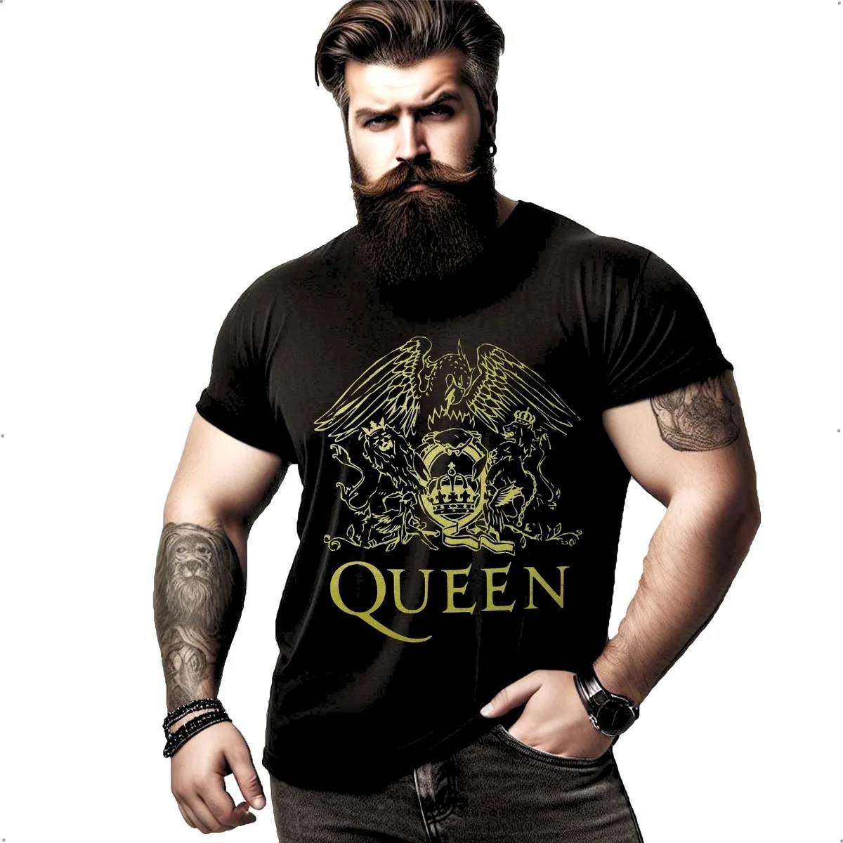 Camiseta Queen Dourado Preta Banda De Rock Unissex