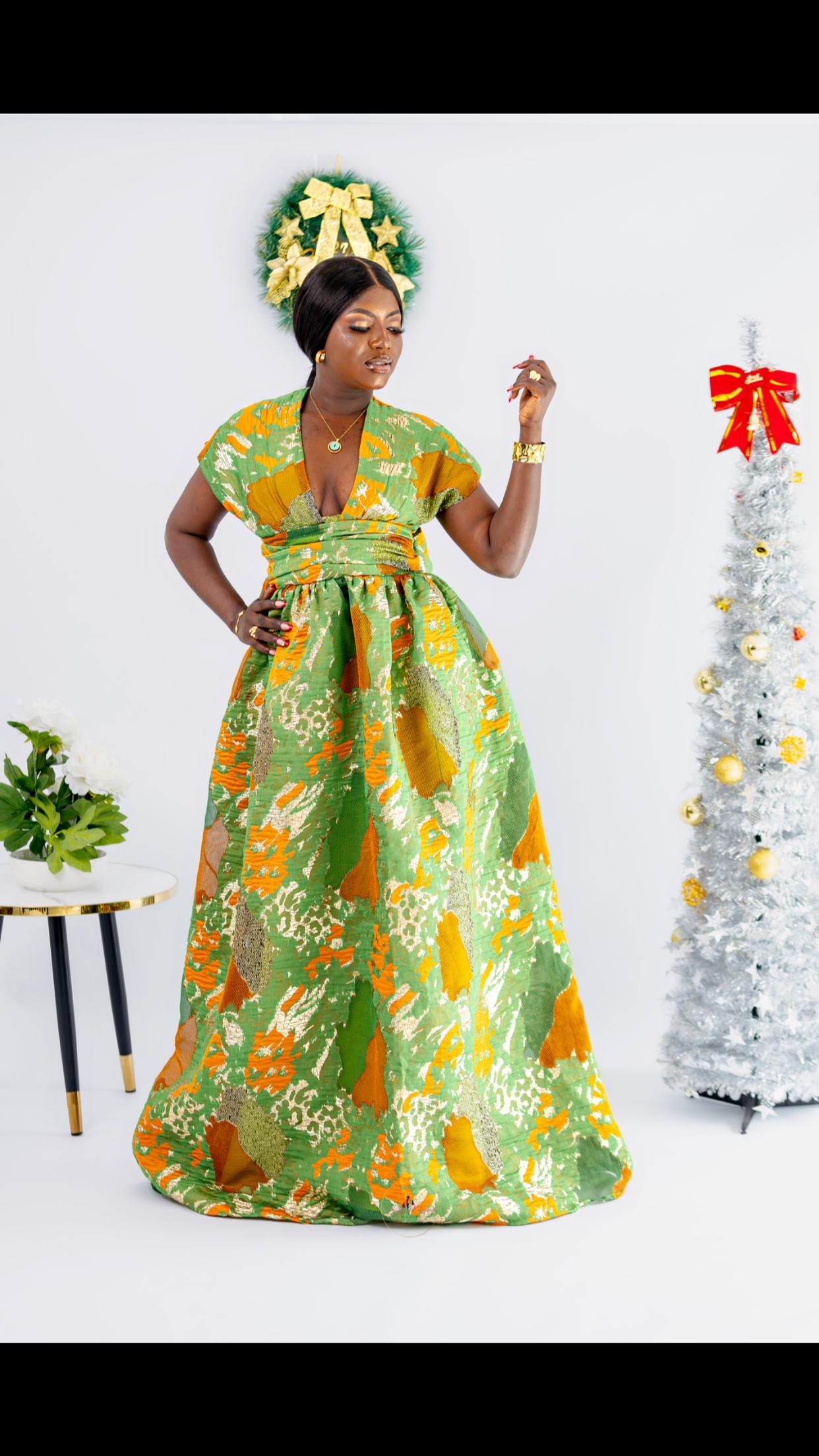 Elegant Green and Orange Dress