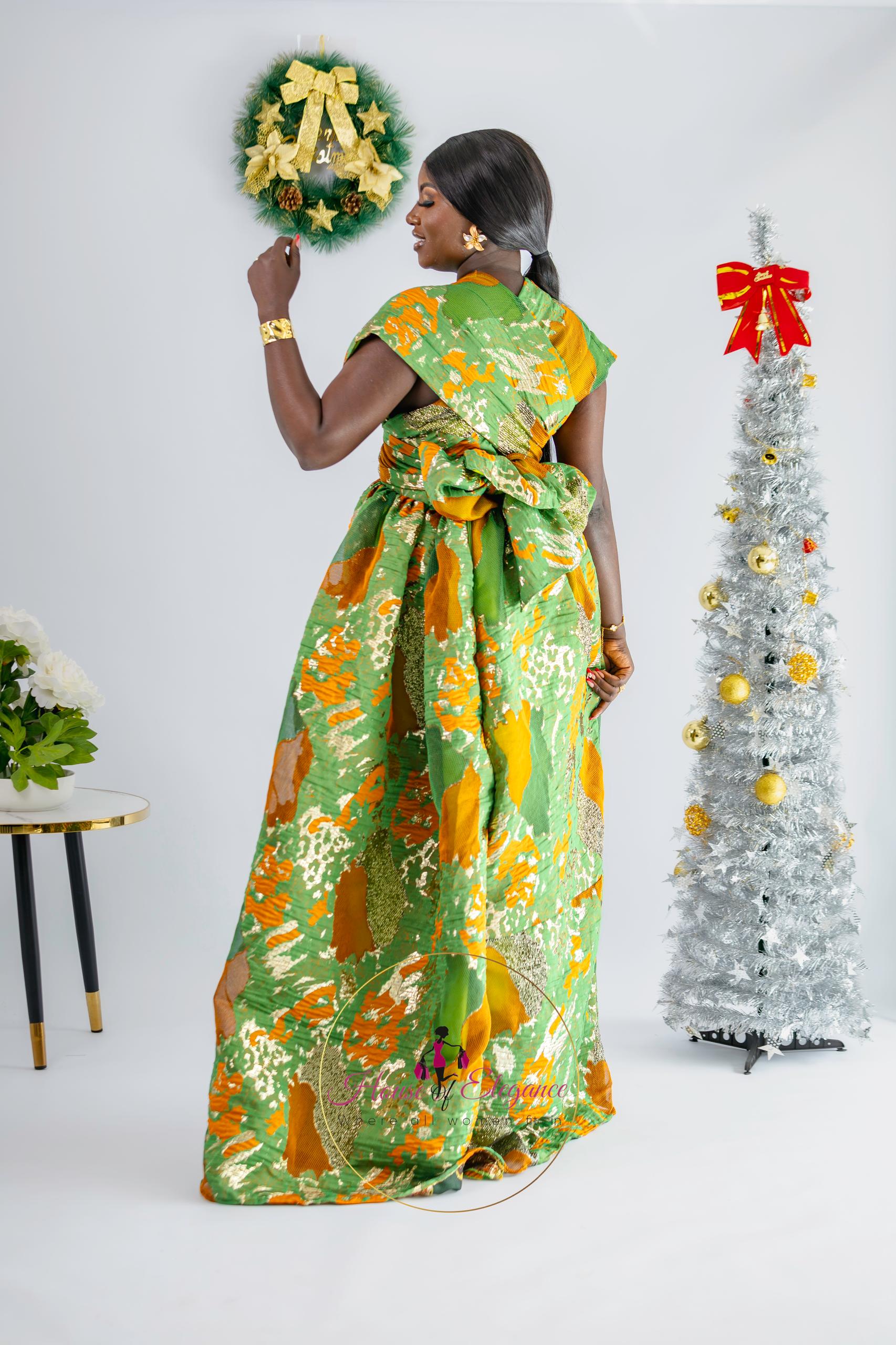 Elegant Green and Orange Dress