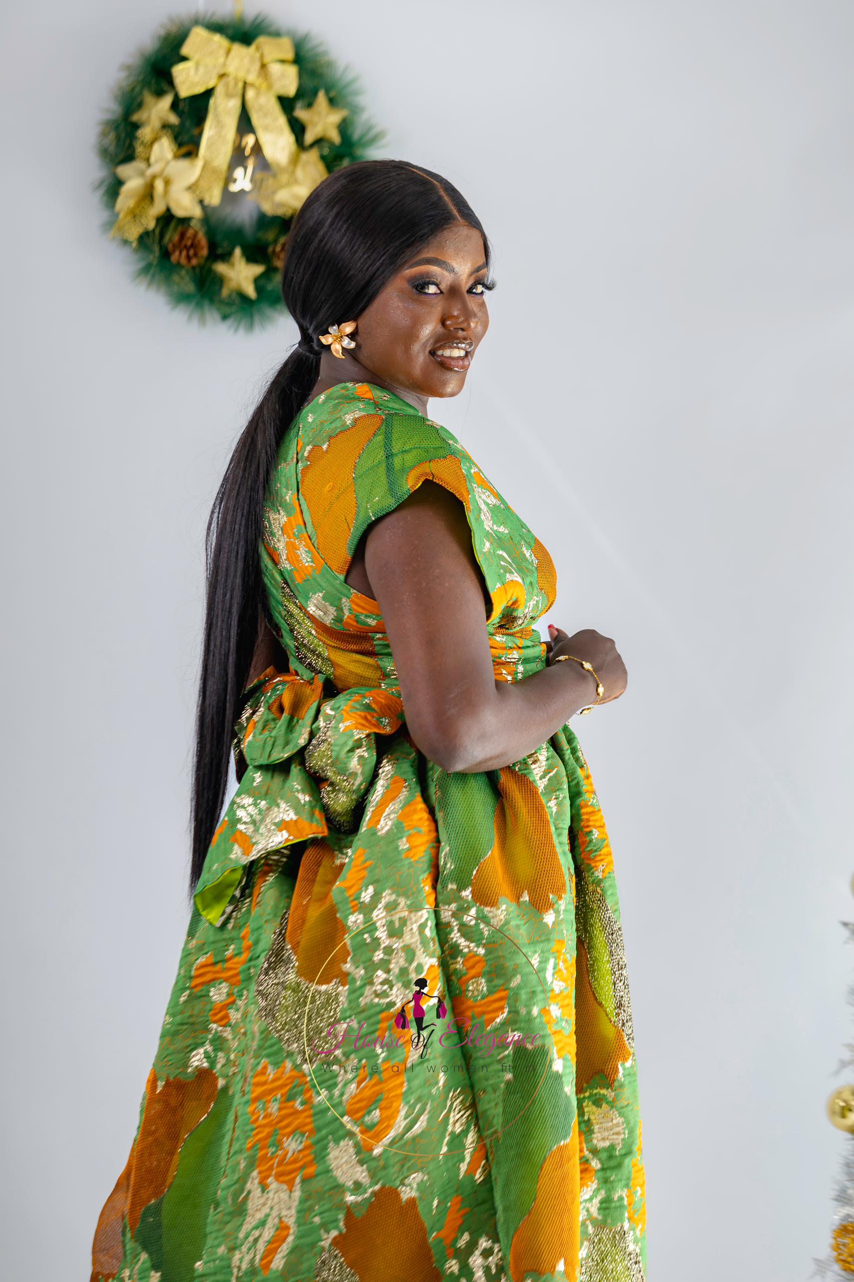 Elegant Green and Orange Dress