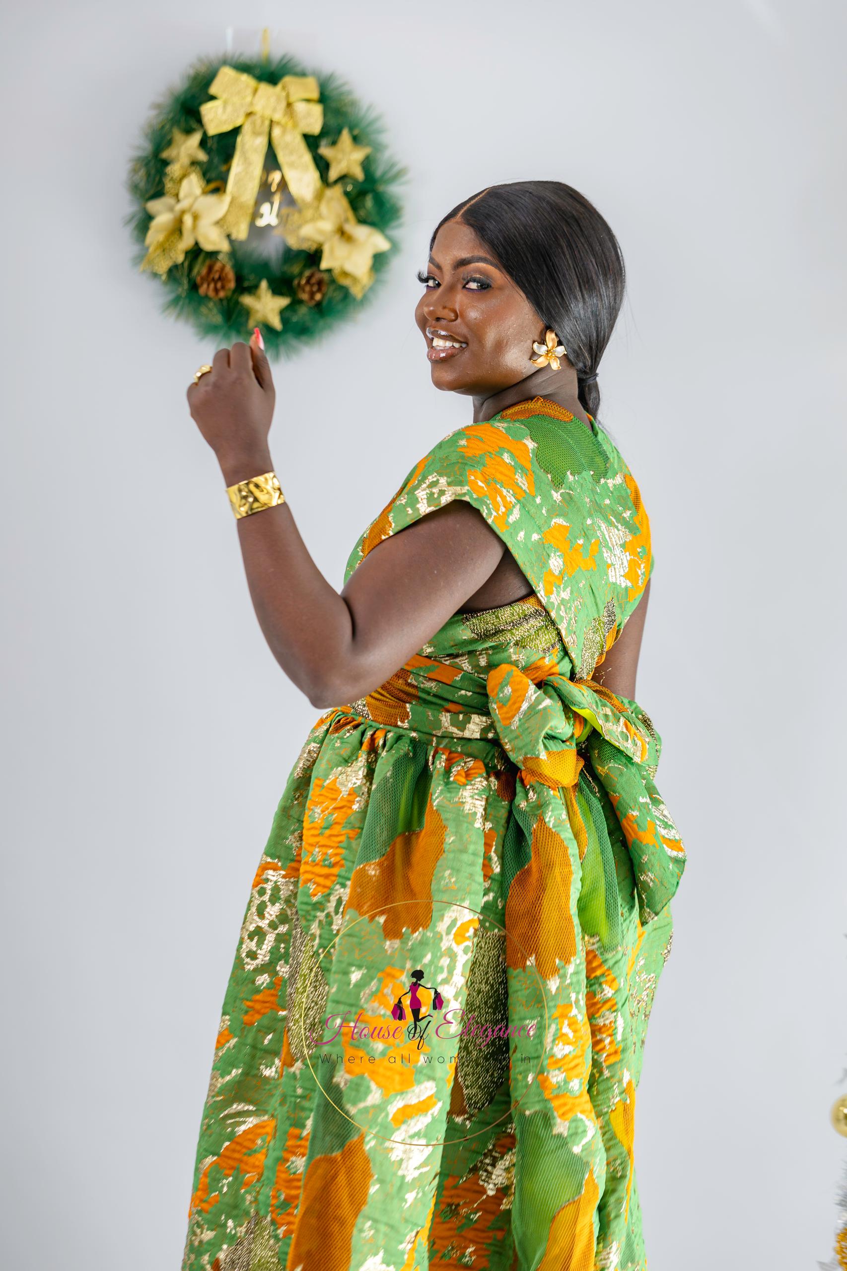 Elegant Green and Orange Dress