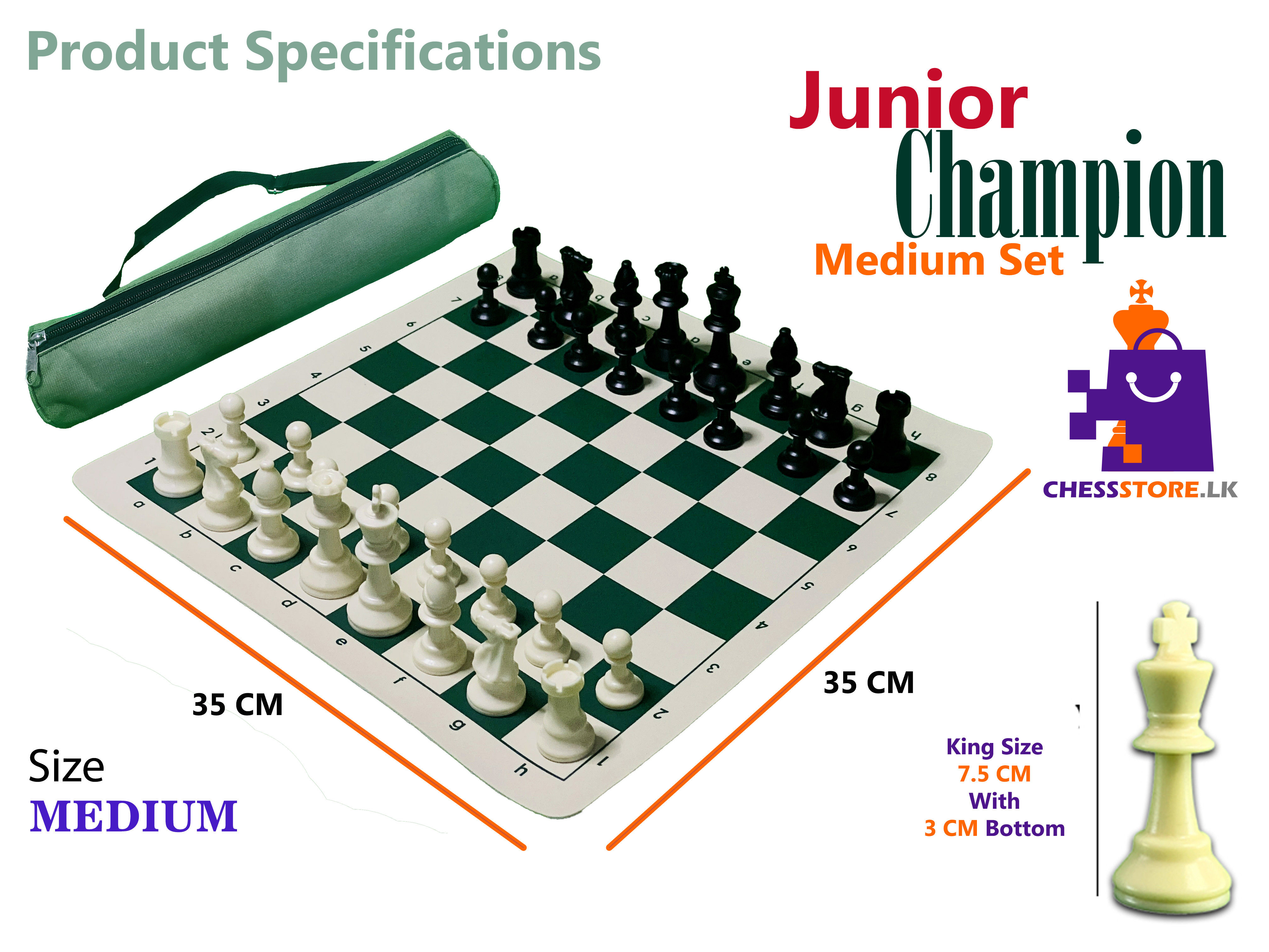Medium Size Junior Champion Chess Sets in Sri Lanka | Rolled Chess Set and Board | Chess Bag Included