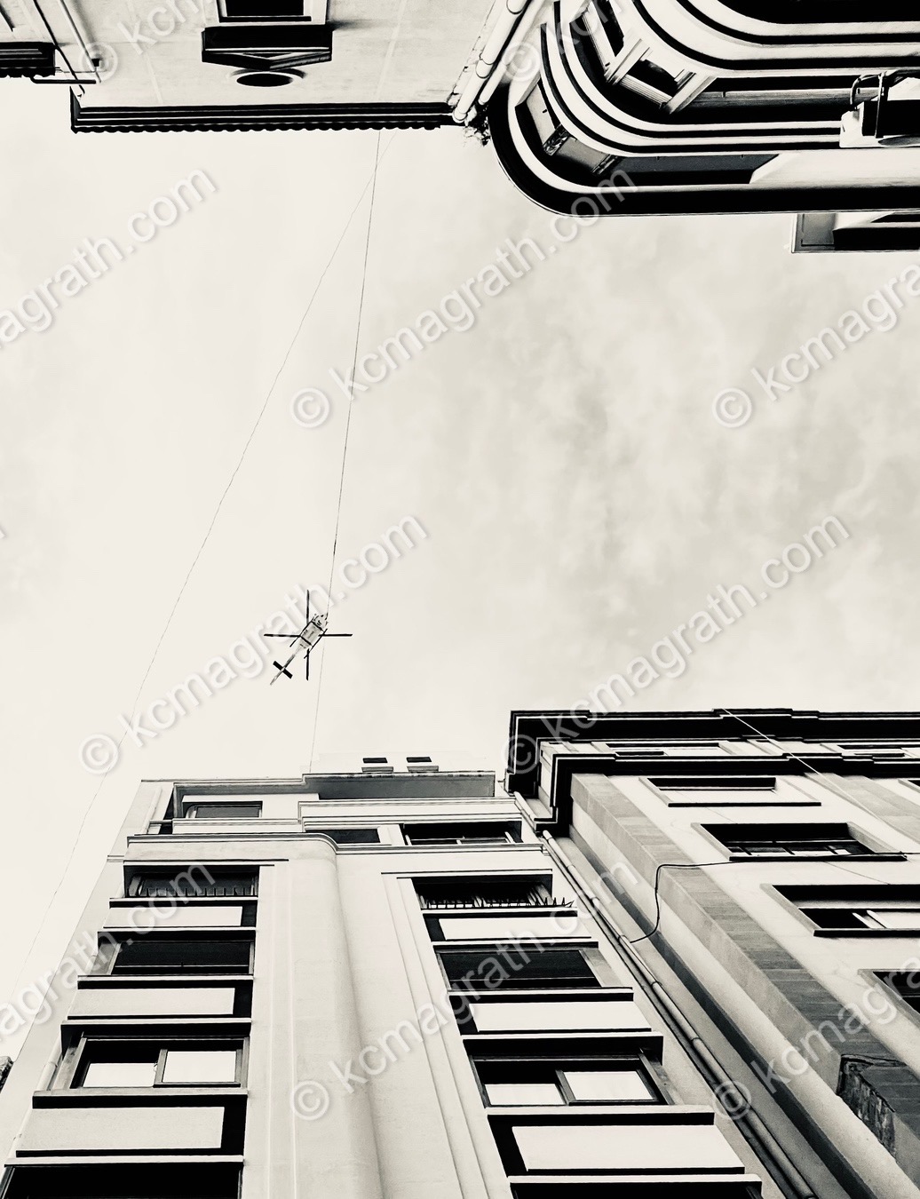 Valencia Buildings and Helicopter, Unique Angle, B&W, Spain