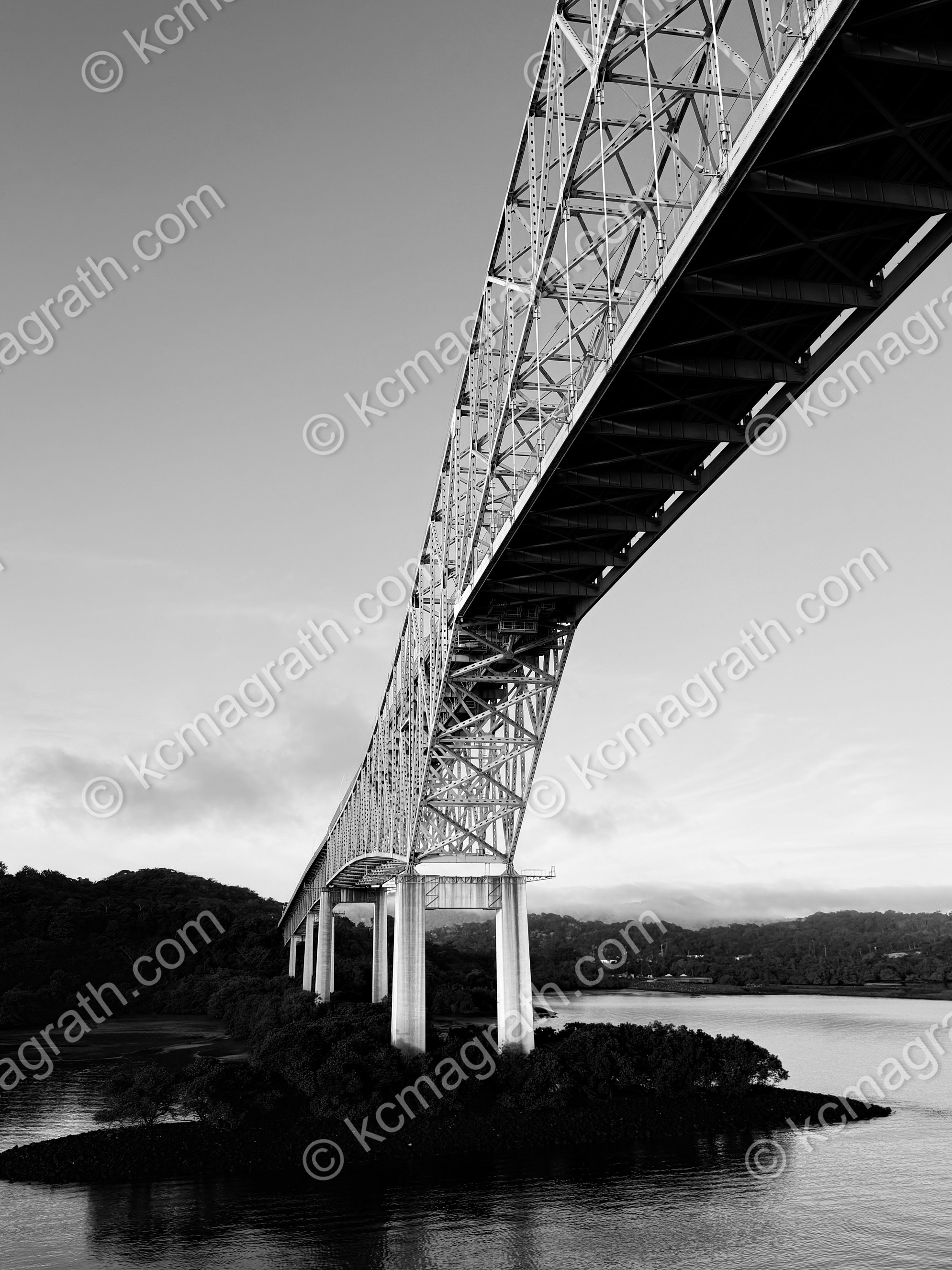 Panama Canal's Bridge of the Americas 2, Photographed From Cruise Ship, B&W, Panama