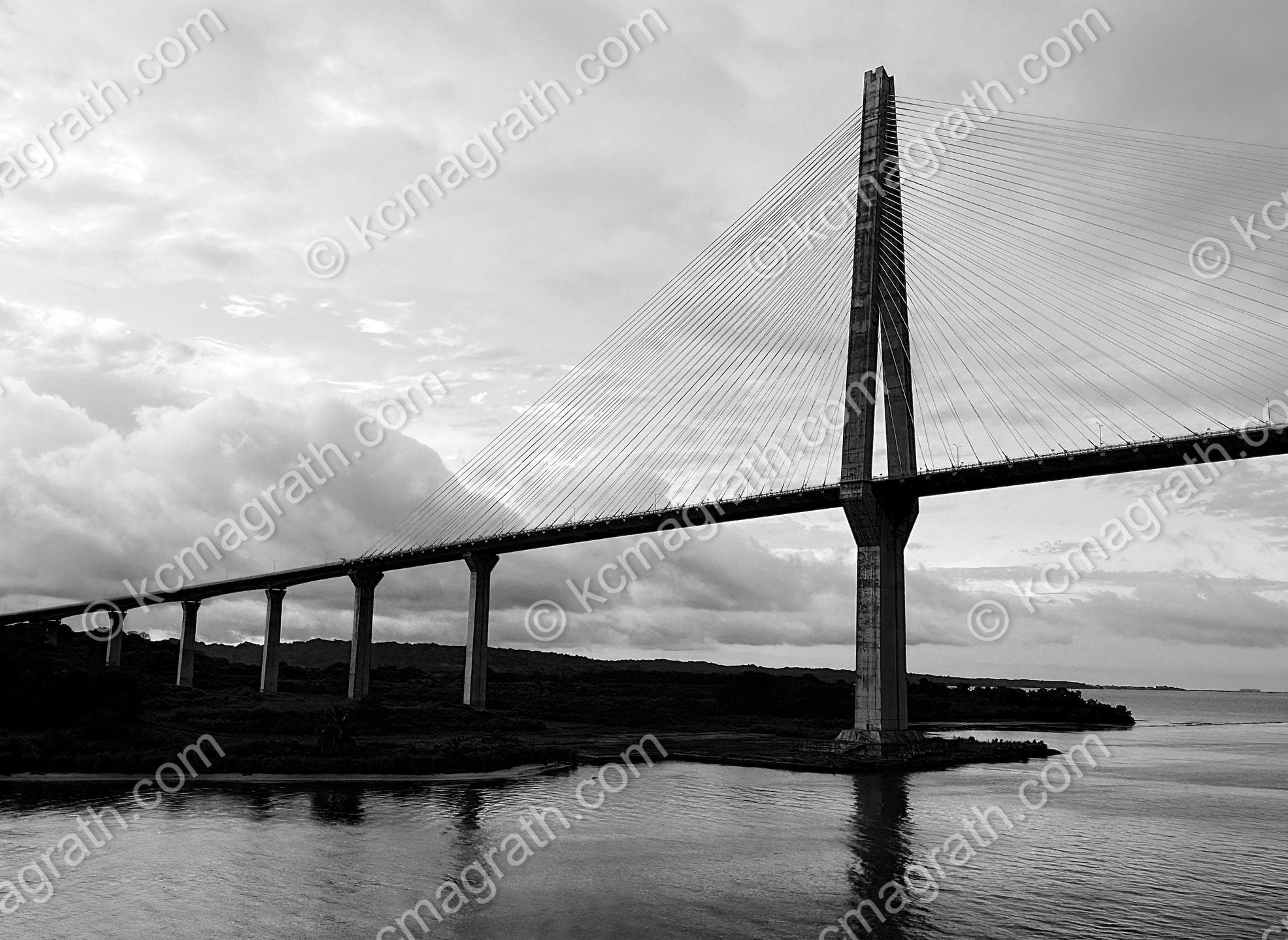 Panama Canal's Atlantic Bridge 1, Photographed from Cruise Ship, B&W, Panama