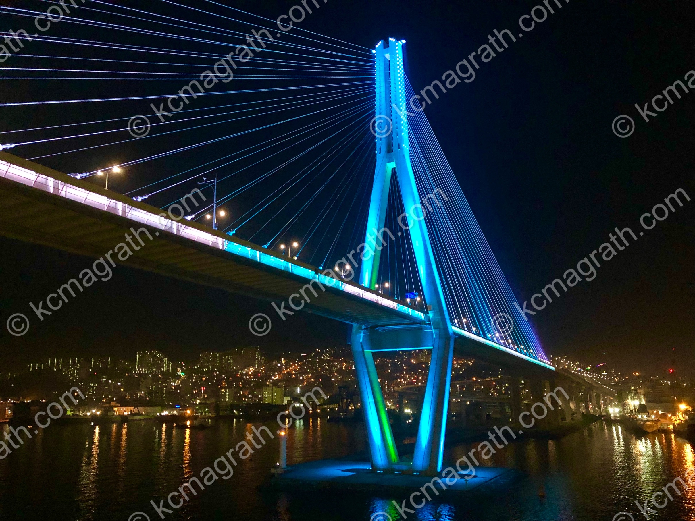 Busan's Lighted Bridge, Photographed from Cruise Ship, South Korea