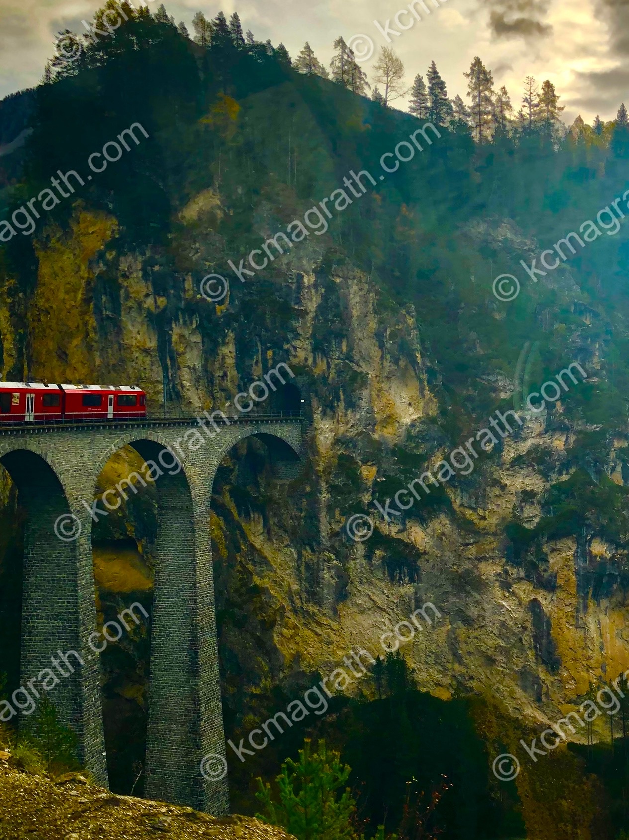 Albula's Landwasser Viaduct and Bernina Express, Photographed From the Train, Switzerland