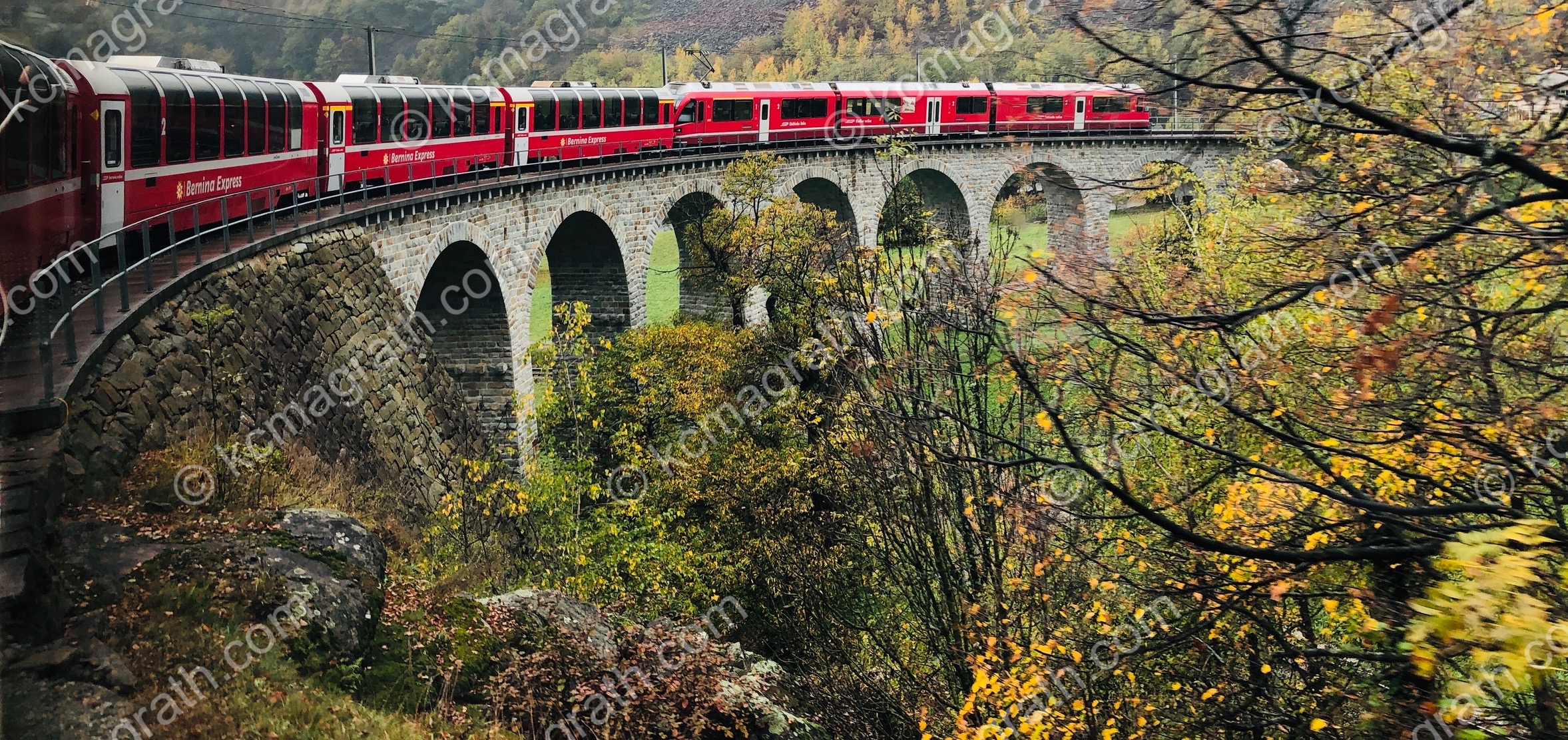 Brusio's Spiral Viaduct and Bernina Express, Photographed From the Train, Switzerland