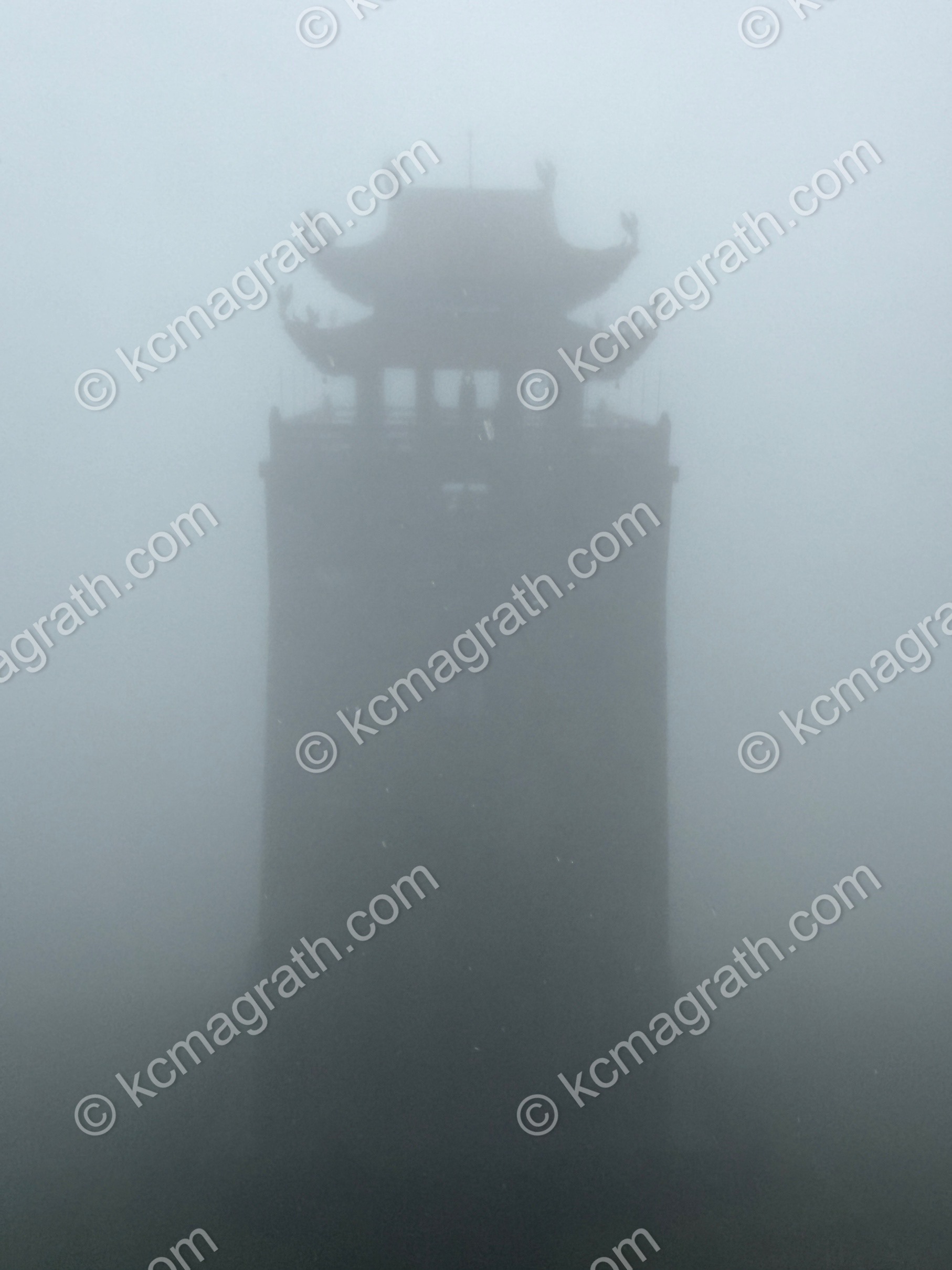 Thanh Van Dac Lo, Fansipan Mountain's Grand Bell Tower Shrouded in Fog, B&W, Vietnam
