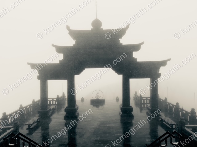 Thanh Van Dac Lo, Fansipan Mountain's Tam Quan Gate Shrouded in Fog, B&W, Vietnam
