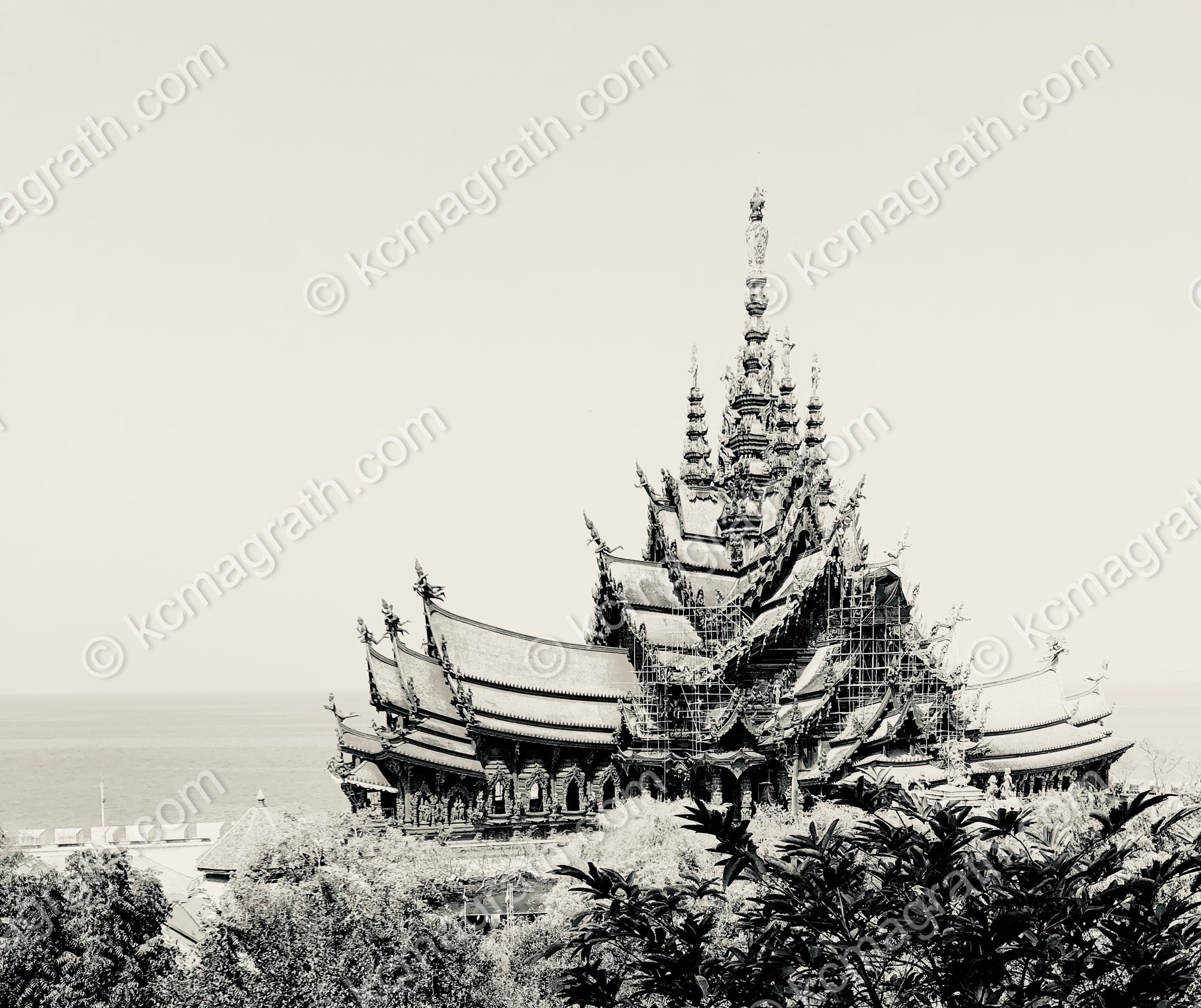 Pattaya's Sanctuary of Truth Unfinished Museum, B&W, Thailand