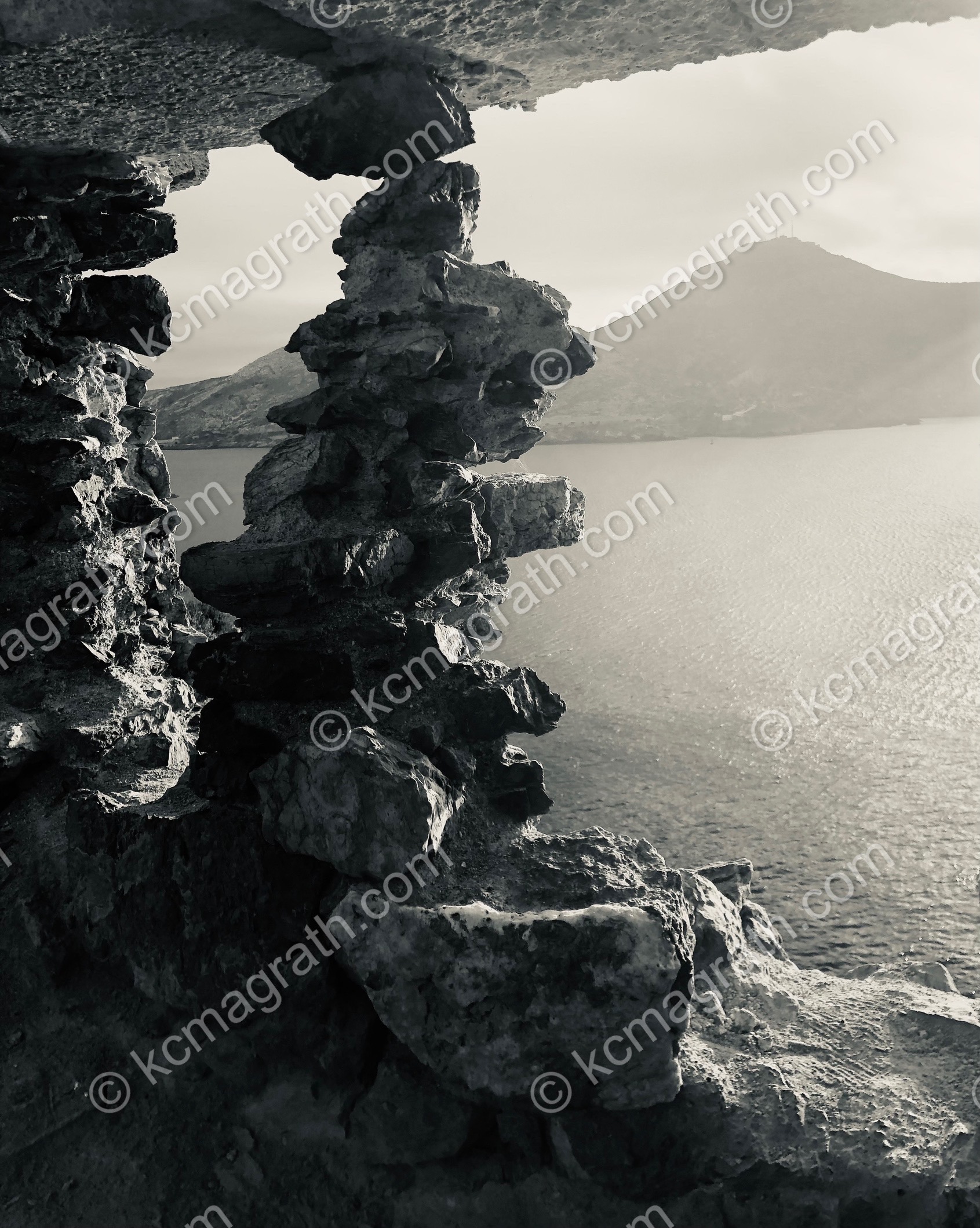 Cartagena's Bateria y Mirador de la Podadera Rock Pillars, B&W, Spain