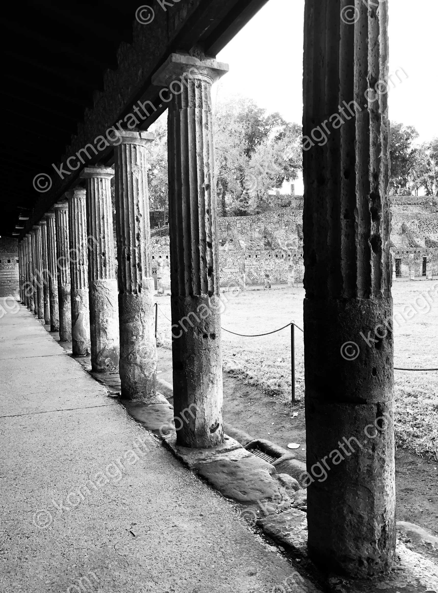 Pompeii's Quadriporticus of the Theatres Columns, B&W, Italy