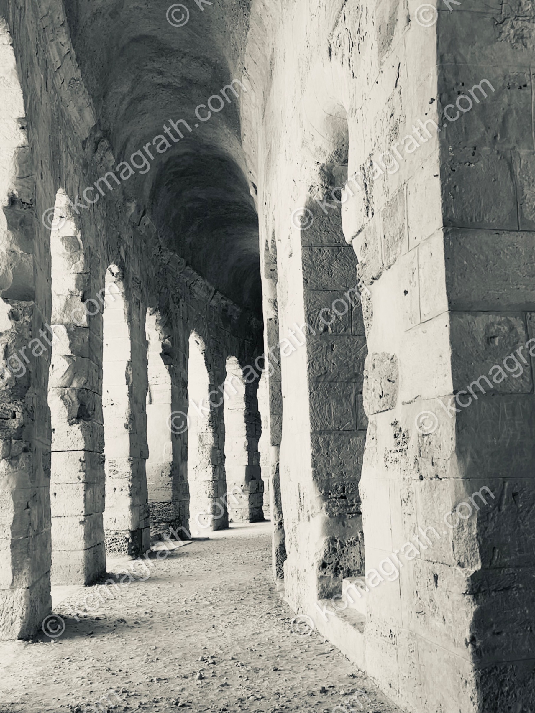 El Djem's Roman Amphitheatre, B&W, Tunisia