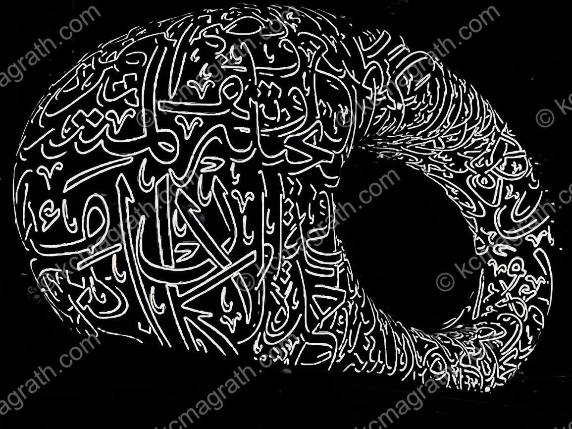 Dubai's Architecturally Stunning Museum of the Future, taken at night, B&W, UAE