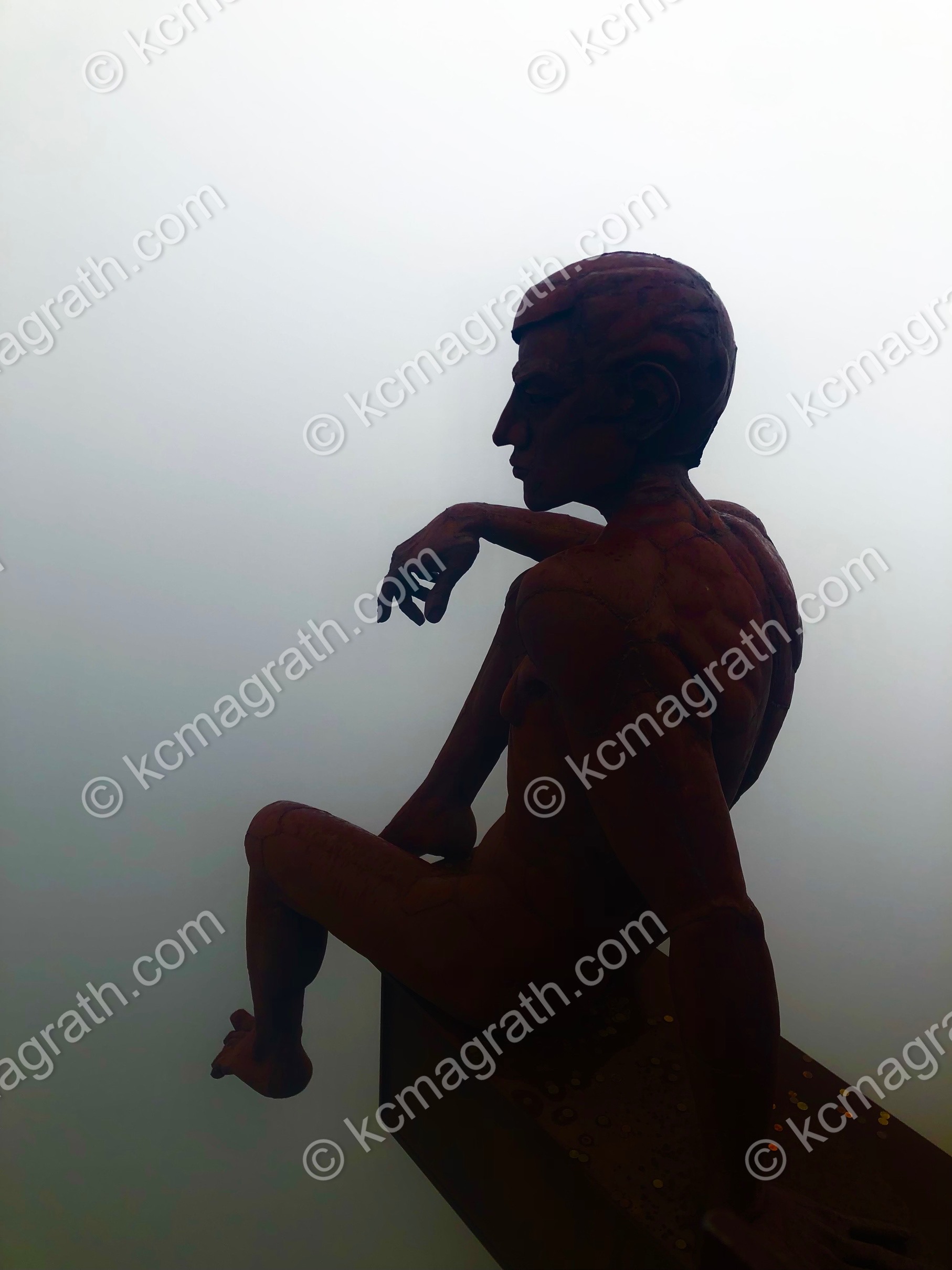Canillo's Mirador del Roc del Quer Statue Extending Out Over a Cliff, in Fog 2, Andorra