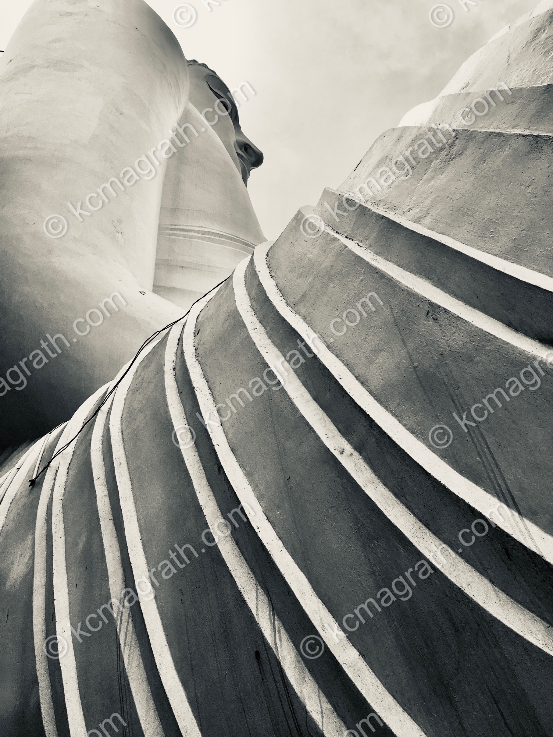 Kandy's Majestic Bahirawakanda Vihara Buddha Statue 1 from Unique Angle, B&W, Sri Lanka