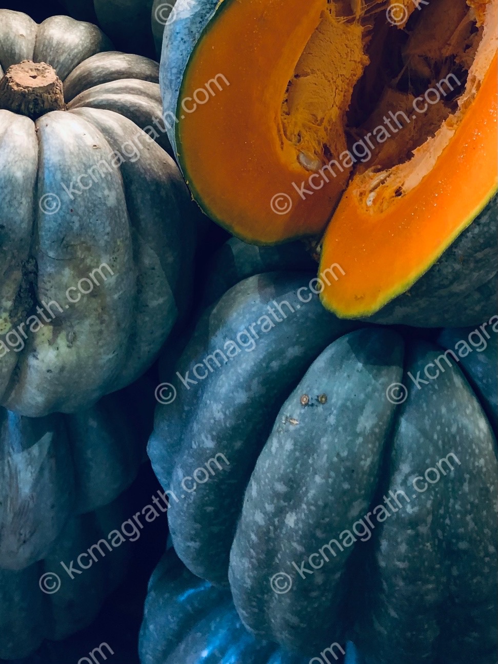 Bodrum's Kabak Squash with Vivid Orange Flesh and Blue/Gray Peel, Turkiye