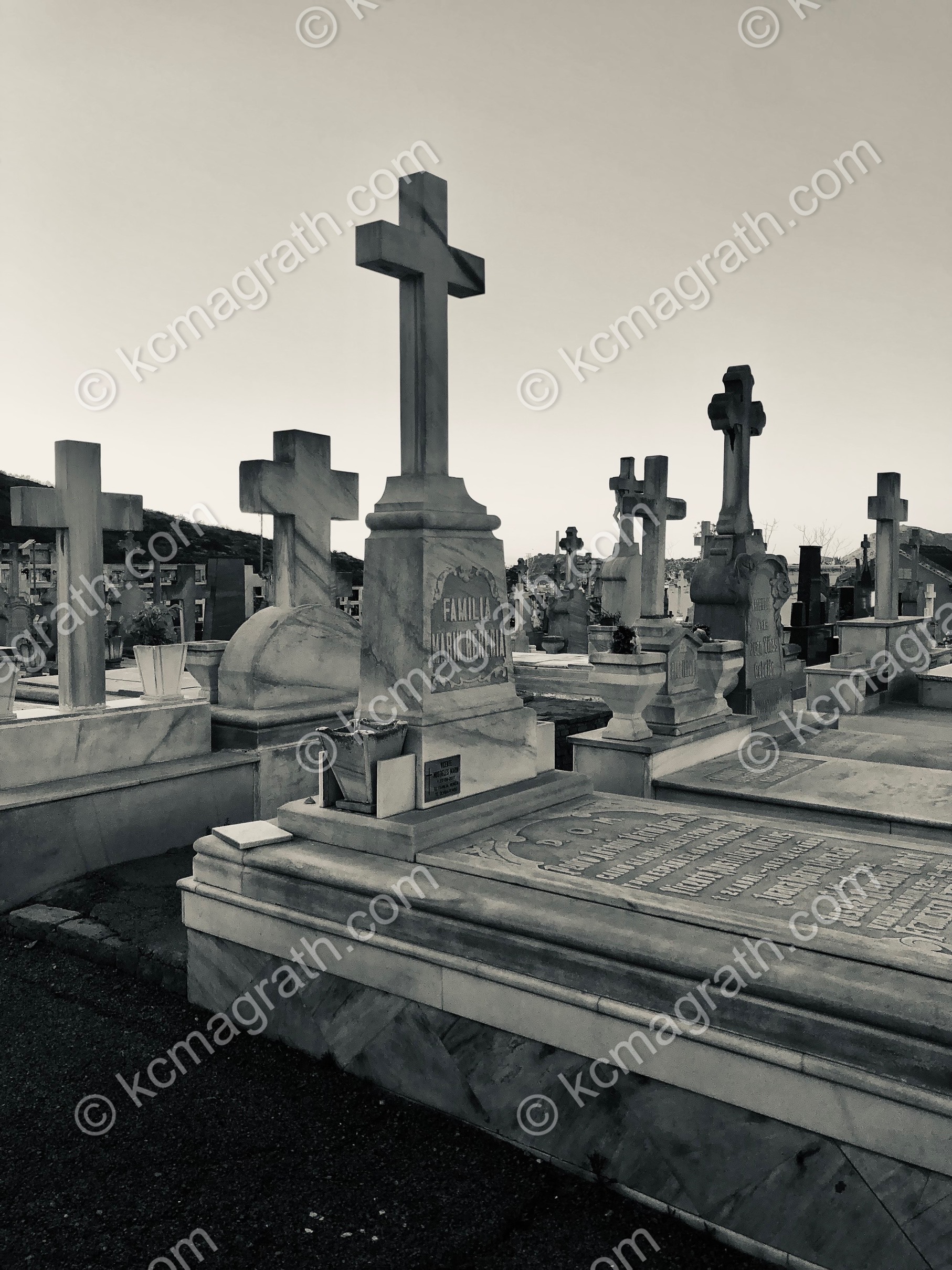 Cartagena's Cemeterio Municipal Nuestra Senora De Los Remedios, B&W, Spain