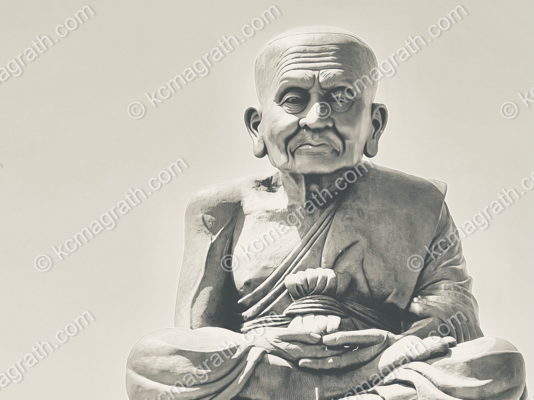 Wat Huai Mongkhon's Buddhist Monk, Luang Pho Thuad 1, B&W, Thailand