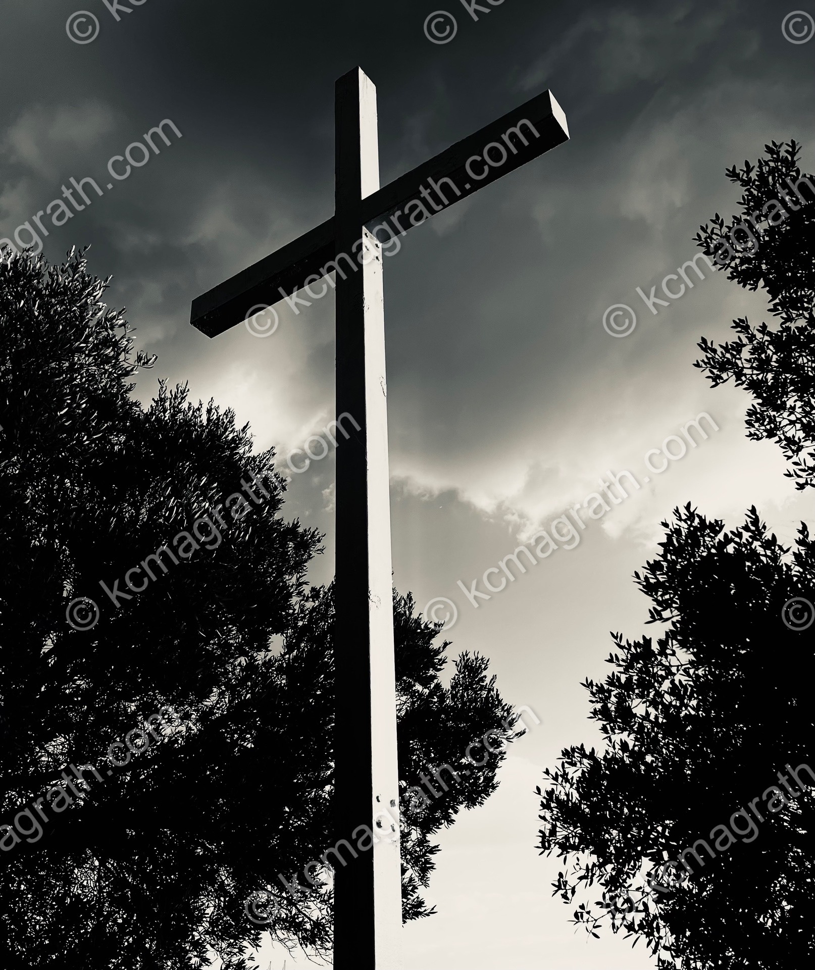 Religious Cross in Dramatic Side Lighting, Badija Island, Croatia