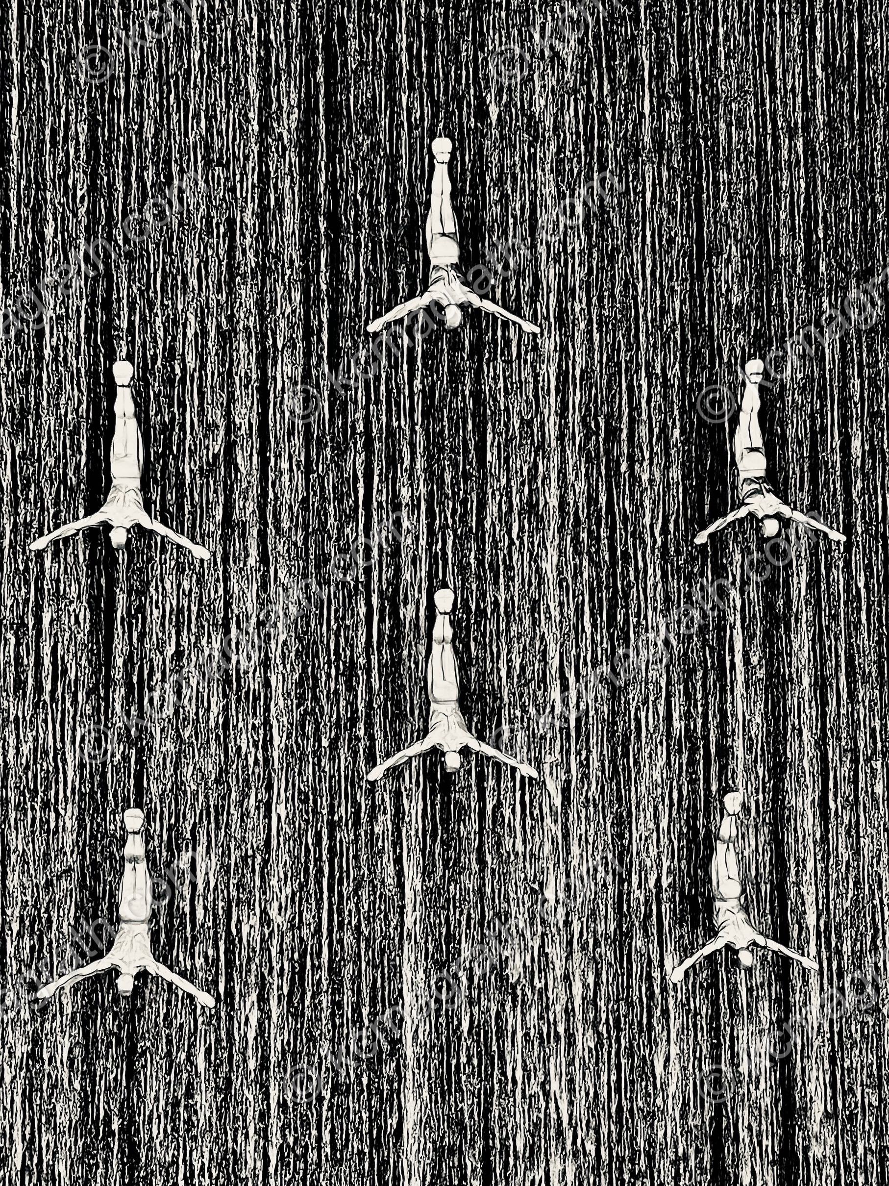 Dubai Mall's Waterfall With Divers, B&W, UAE